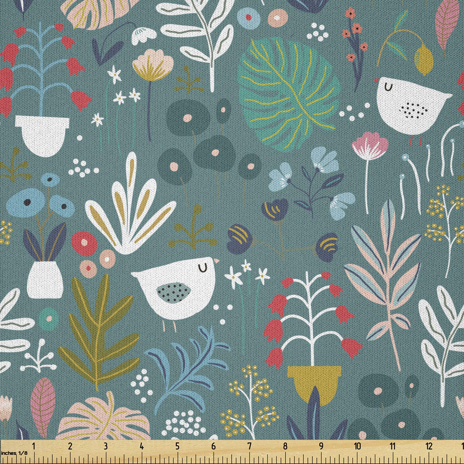 Ambesonne Tropical Leaf Fabric by The Yard - 10 Yards Teal White Magenta Microfiber Material for DIY Crafts, Home Decor & Sewing Projects | Botanical Chicken Tulip Bouquet, Monstera Doodle Forest Foliage Design | Perfect for Upholstery, Quilting, Curtains & Table Runners