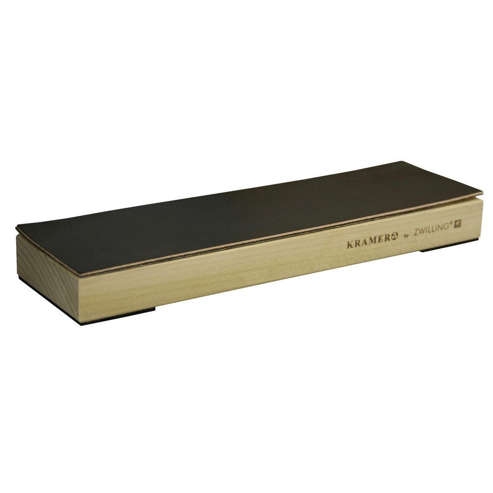 Premium KRAMER by ZWILLING Hardwood Knife Sharpening Stropping Block with Genuine Leather - Perfect for Honing & Polishing Chef Knives, Straight Razors & Woodworking Tools at Home or Professional Kitchens