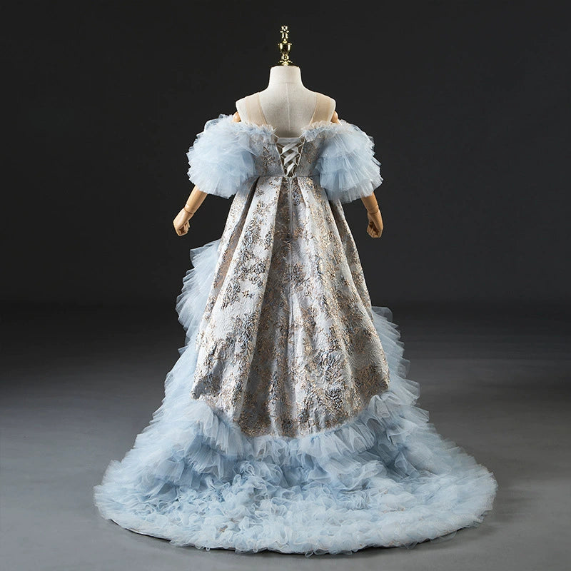 Royal Blue Satin Flower Girl Dress with Scoop Neck & Sweep Train - Perfect for Weddings, Pageants & Special Occasions