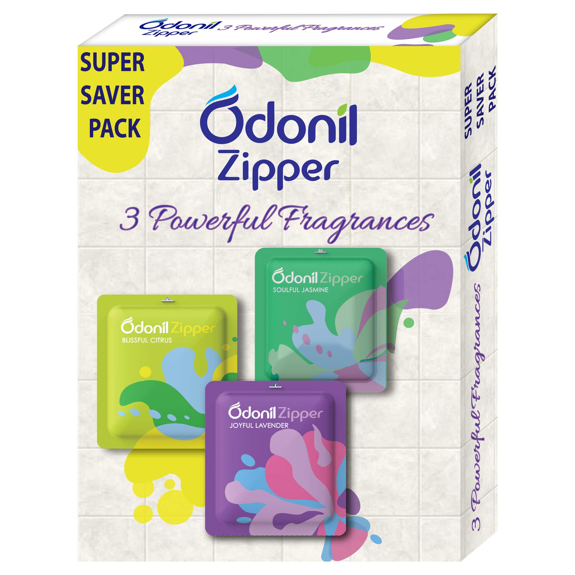 Odonil Bathroom Air Freshener Zipper Mix - 30g (10gx3) | Assorted Fragrance Pack | Long-Lasting Odor Eliminator for Bathroom, Toilet & Home | Germ Protection | Up to 30 Days Freshness | Perfect for Small Spaces, Offices & Travel Use
