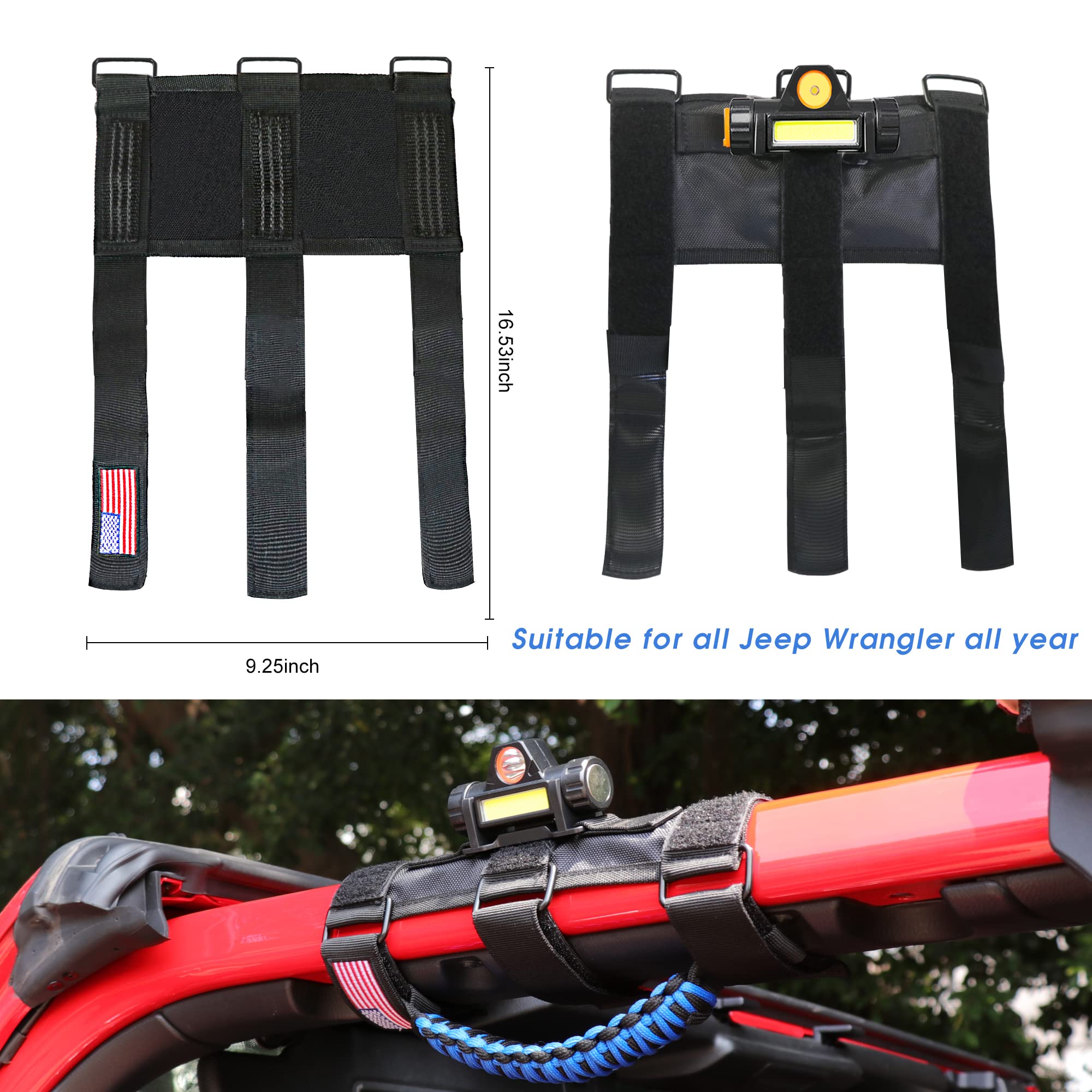 Jeep Wrangler Grab Handles with LED Light - 4 Pack Rechargeable Interior Roll Bar Handles for TJ JK JL YJ Unlimited Rubicon Sahara (2 Door/4 Door) & Gladiator JT - Blue Dome Light Accessories | Perfect for Night Off-Roading & Camping Adventures