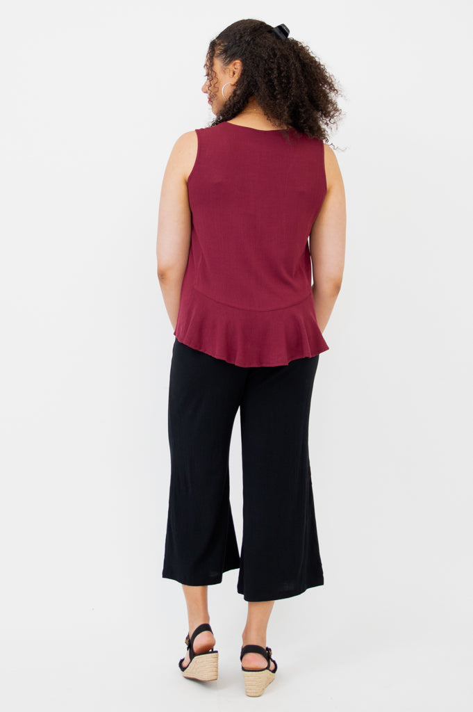 Ginny Tank Top - Burgundy Linen Bamboo Blend Women's Casual Shirt - Perfect for Summer Outfits, Beachwear & Layering