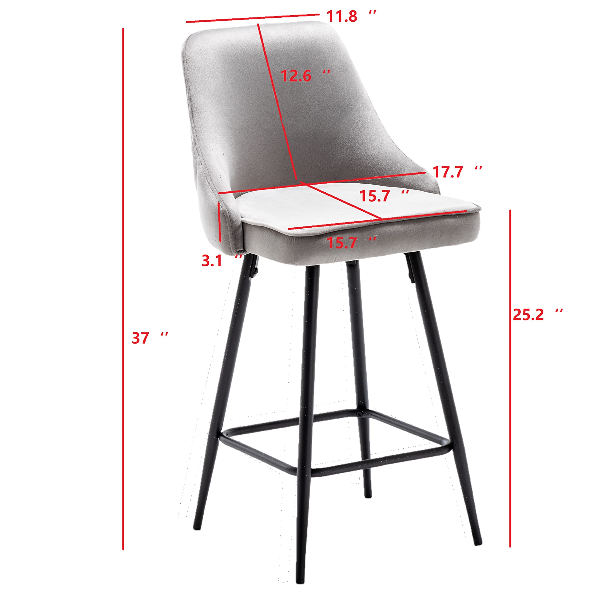 BTEXPERT® Set of 2 Premium Upholstered Dining Bar Stools - 25
