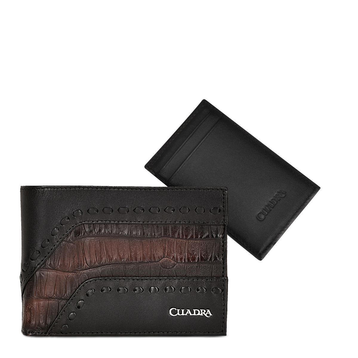 Cuadra Chocolate Classic Caiman Bifold Wallet for Men - Genuine Leather Luxury Wallet for Everyday Use & Gifts