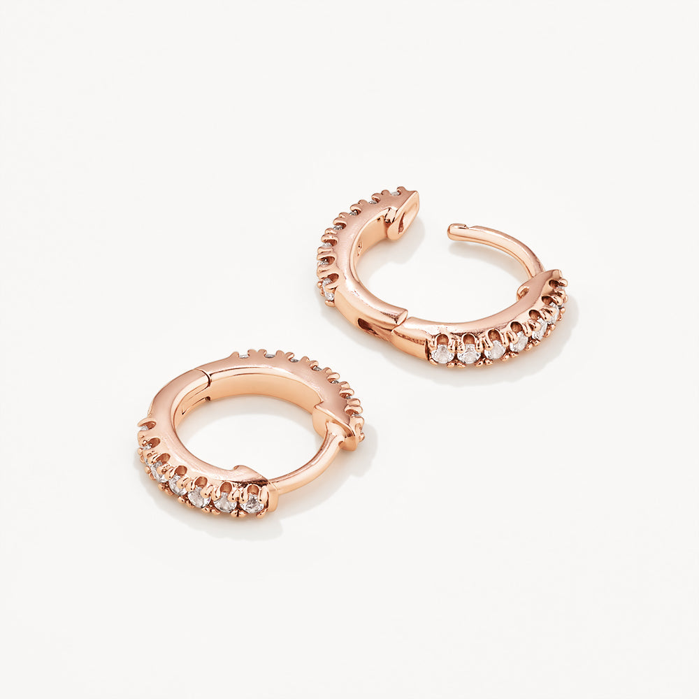 Rose Gold White Topaz Rainbow Huggie Earrings for Women - Elegant Everyday Jewelry for Work & Special Occasions
