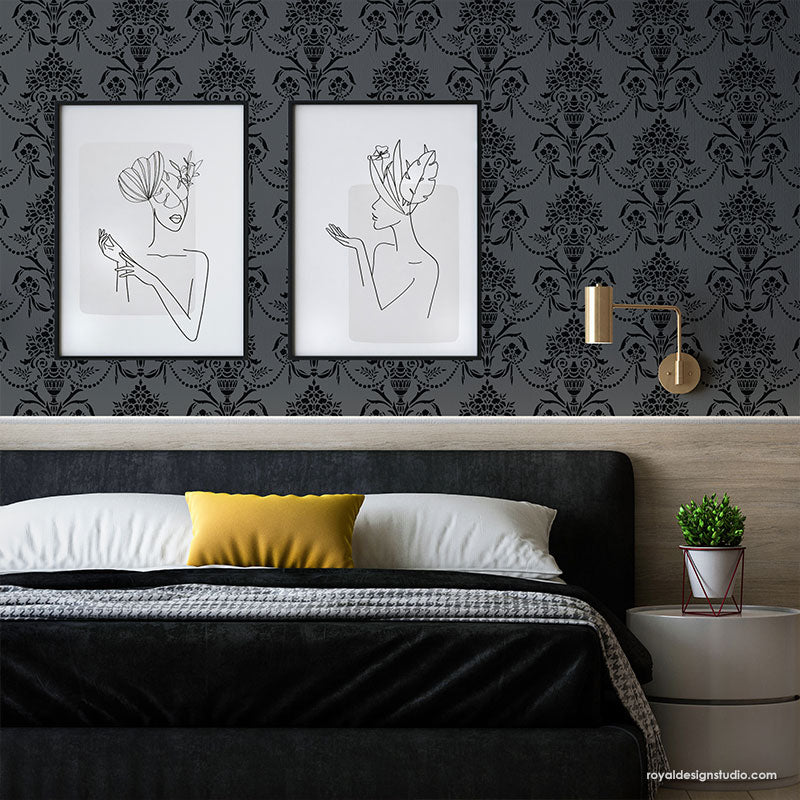 Vase & Pearls Allover Wall Stencil - DIY Home Decor Painting Template for Living Room, Bedroom, Nursery - Reusable Wall Art Design for Creative Interior Projects