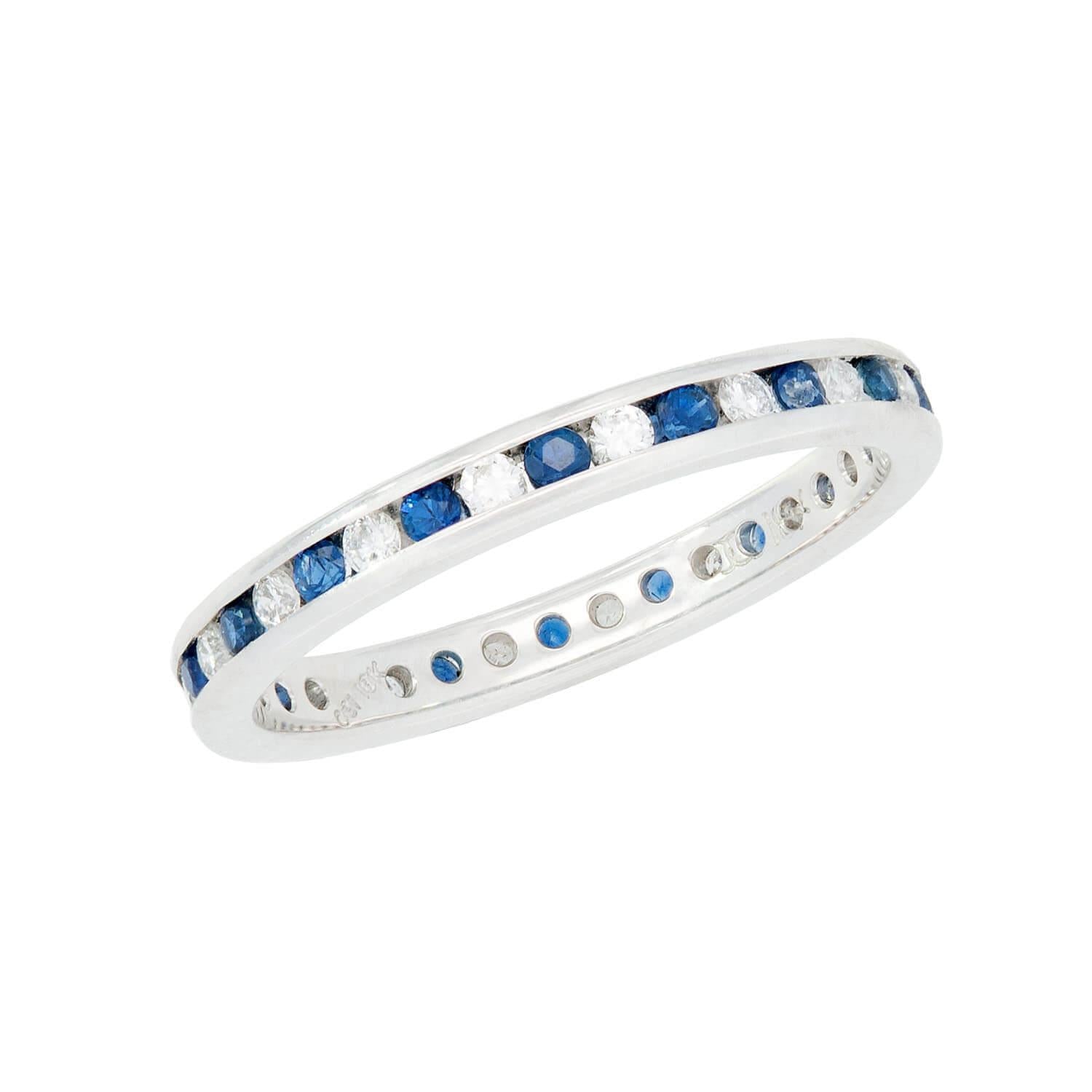 18K Gold Sapphire and Diamond Eternity Wedding Band Ring for Women - Perfect for Engagement, Anniversary, and Special Occasion Gifts