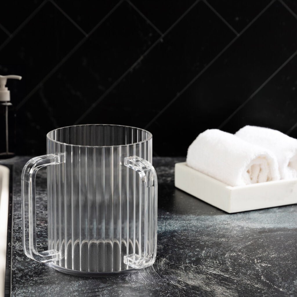 Clear Handle Acrylic Ribbed Wash Cup - Durable & Stylish for Coffee, Tea, and Smoothies - Perfect for Home, Office, and Cafe Use