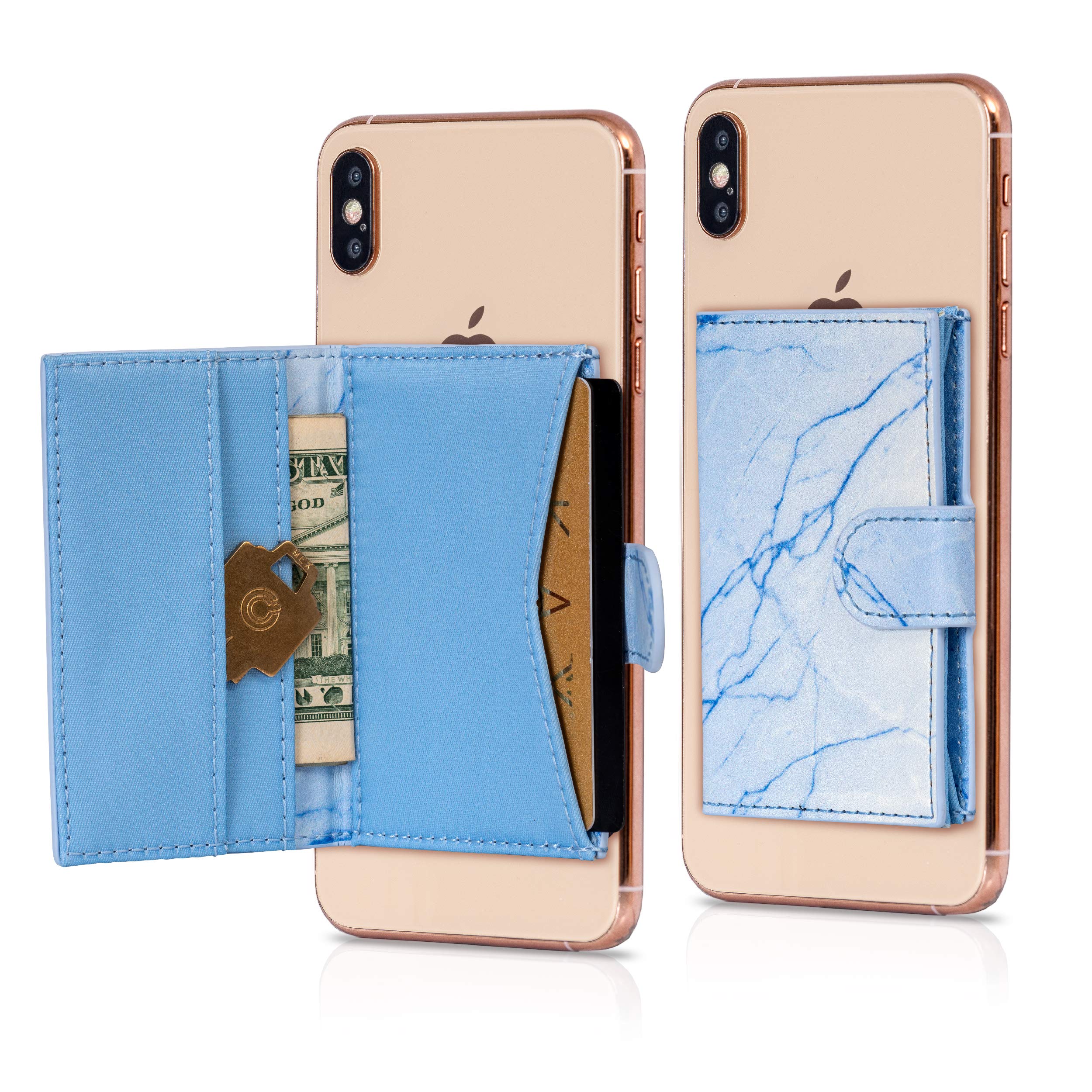 Stick On Cell Phone Wallet & Card Holder for iPhone - Slim RFID Blocking Phone Case Accessory (Blue Plain) | Perfect for Hands-Free Shopping, Travel & Everyday Convenience