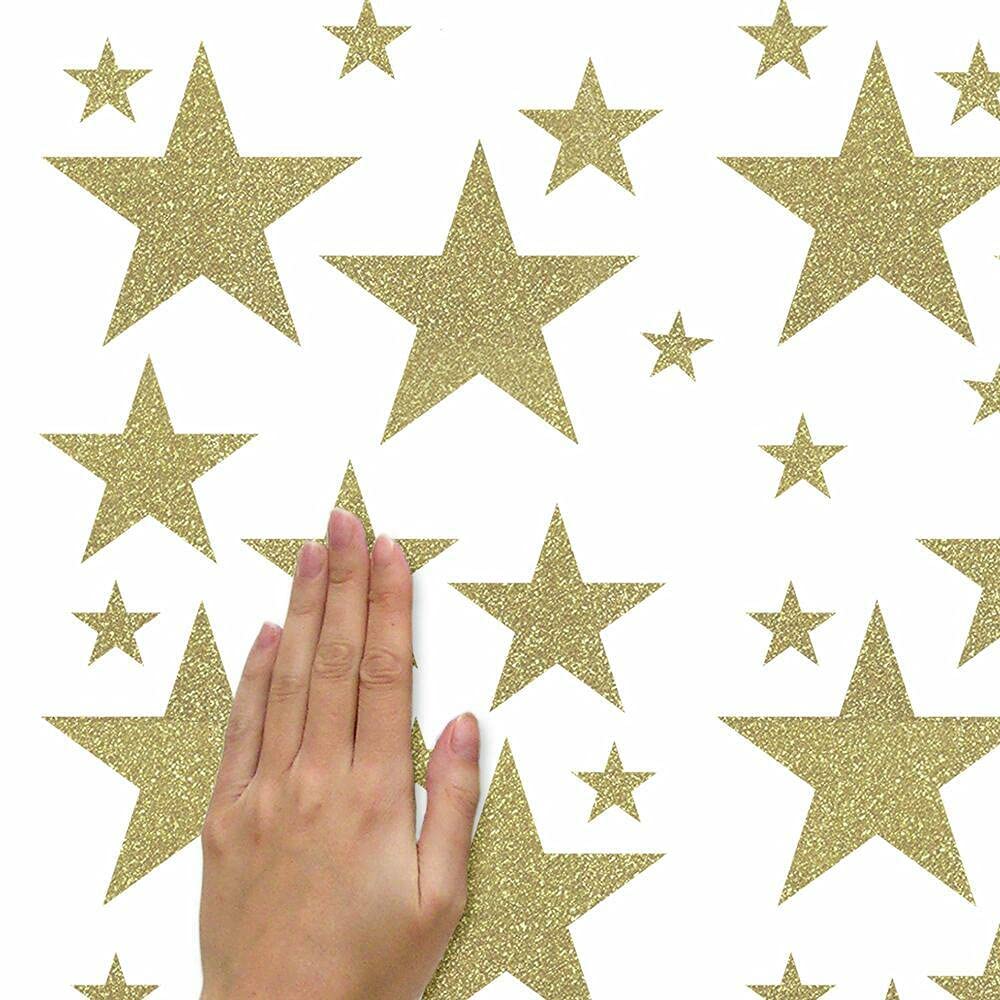 RoomMates RMK4832SCS Glitter Twinkle Stars Peel and Stick Wall Decals - Removable DIY Wall Stickers for Kids Bedroom, Nursery, Classroom Decor (12-Pack)