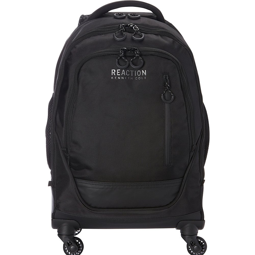 Kenneth Cole REACTION 17 Inch Polyester Laptop Backpack with Dual Compartments & 4-Wheel System - Black | Perfect for Business Travel, College & Commuting