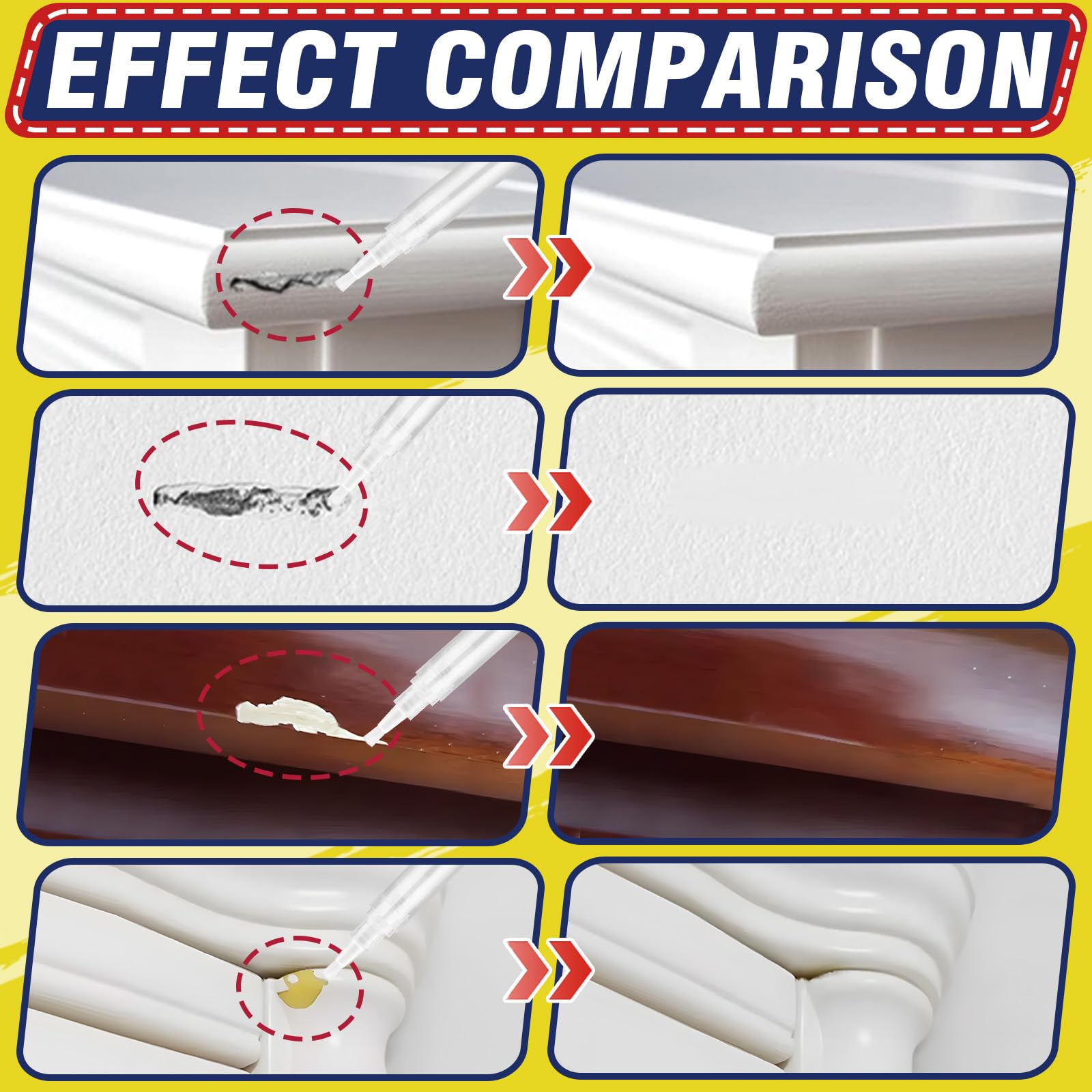 Touch Up Paint Pen Set of 3 - Refillable & Pressable Paint Markers for Walls, Furniture, Wood Floors, Windows & Cabinets - Perfect for Home DIY Repairs, Small Scratch Fixes and Surface Restoration Projects