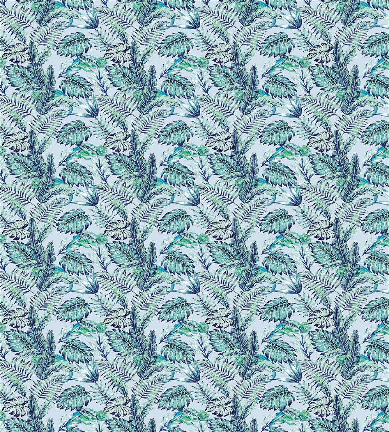 Ambesonne Exotic Chameleon Reptile Duvet Cover Set - King Size 3 Piece Bedding with 2 Pillow Shams, Tropical Leaves Print in Pale Blue Seafoam - Perfect for Jungle Themed Bedroom Decor & Reptile Lover Gifts