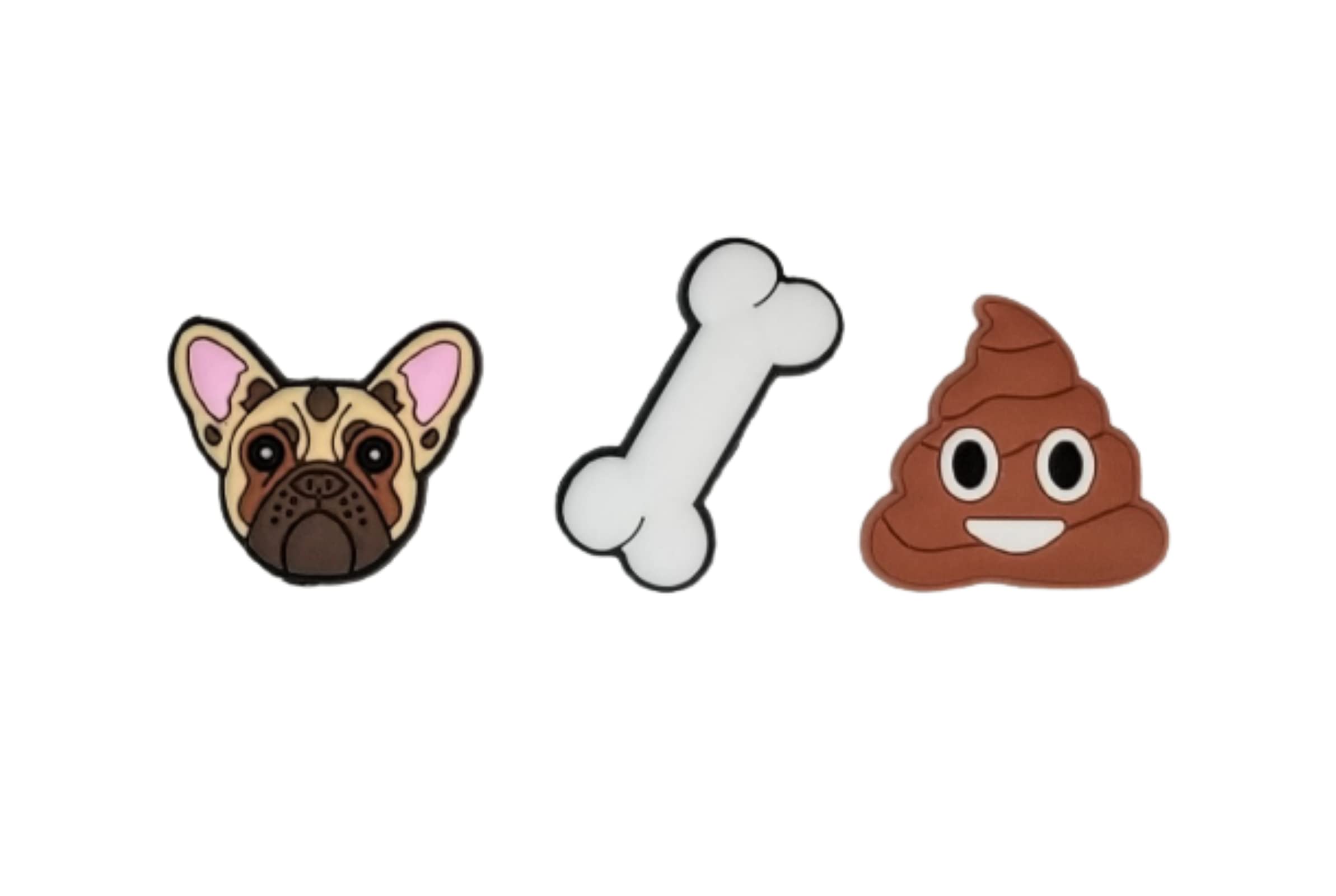 Crocs-Compatible Dog Bone Poop Shoe Charms - Set of 3 French Bulldog Multicolor Jibbitz for Casual Wear & Outdoor Activities