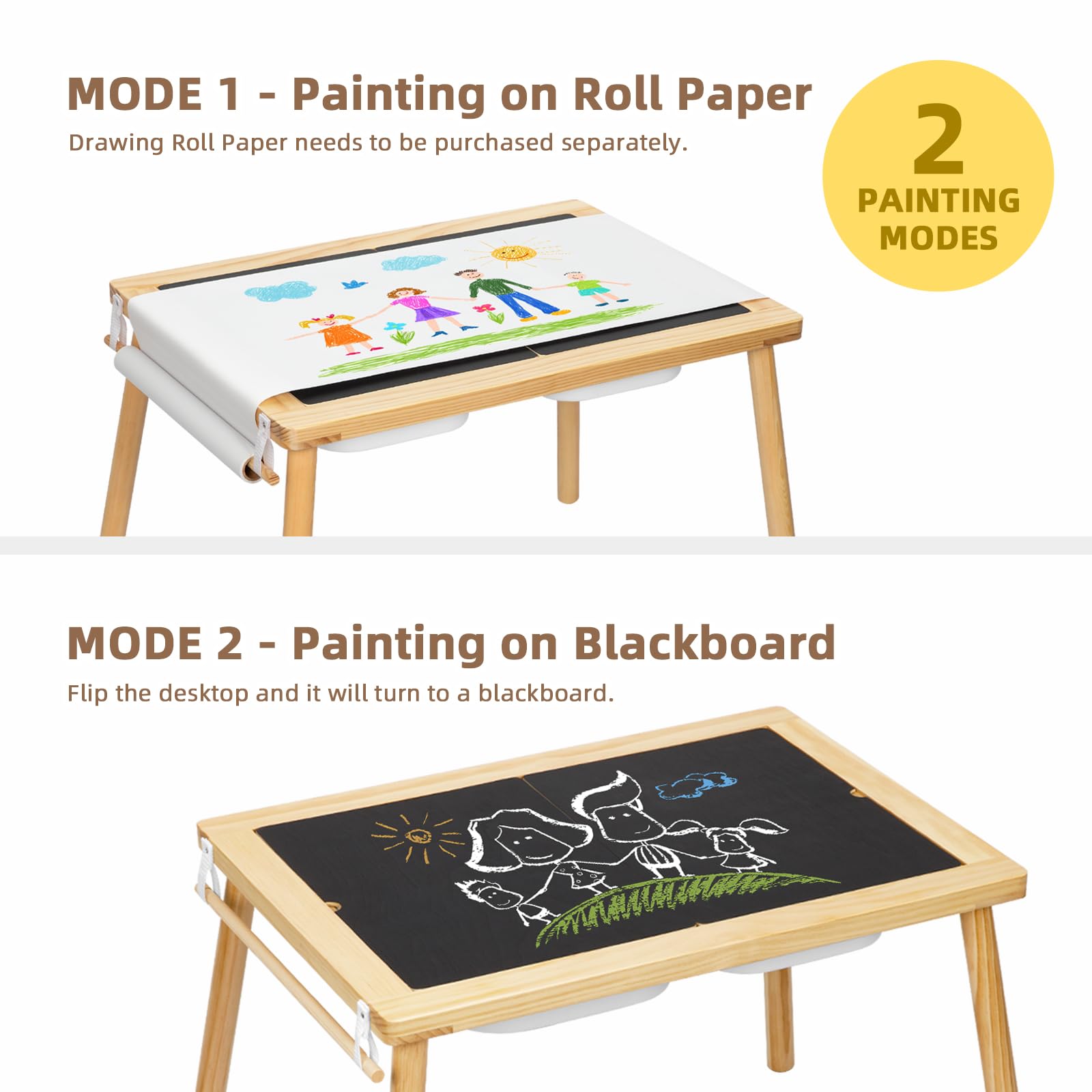 OOOK Multifunctional Sensory Activity Table for Toddlers - Solid Wood Play Desk with 2 Bins, Blackboard & Urban Traffic Map - Kids Sand & Water Play Table - Perfect Birthday Gift for Boys & Girls - Ideal for Home, Preschool & Daycare Sensory Play