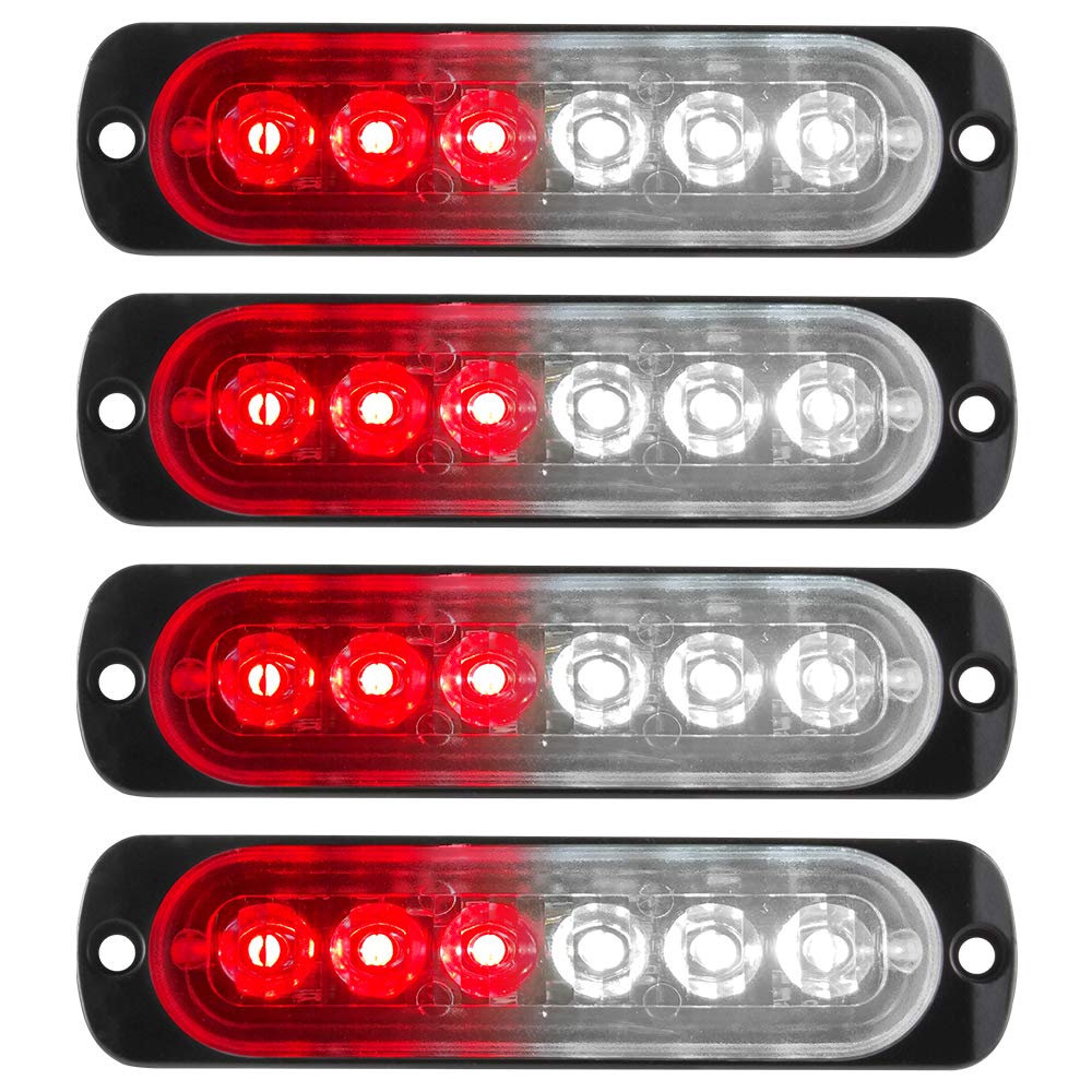 KaidenZhe 4Pcs 6-LED Red & White Emergency Strobe Light Bar - 12-24V Surface Mount Hazard Warning Beacon for Cars, Trucks, and Emergency Vehicles | Ideal for Roadside Safety, Construction Zones & Vehicle Visibility