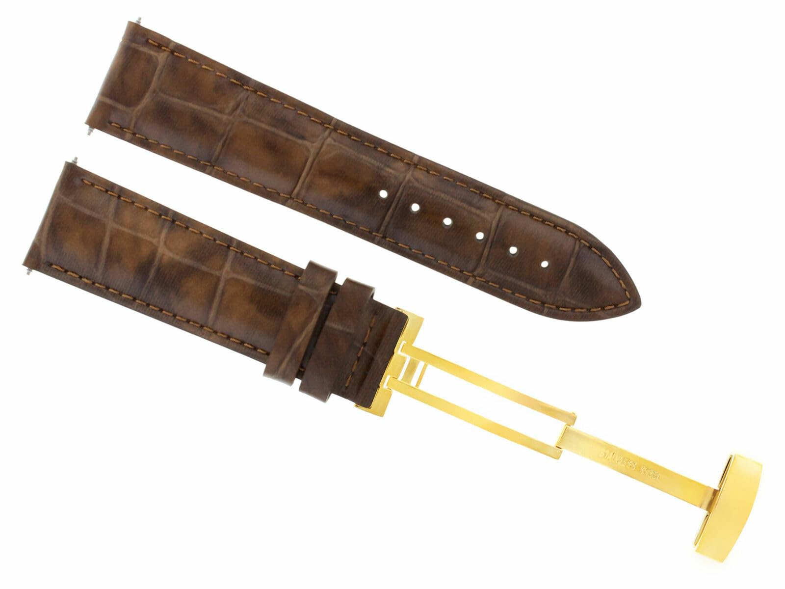 22mm Genuine Leather Watch Band Strap with Gold Deployment Clasp - Compatible with Citizen Eco-Drive Watches - Light Brown Replacement Strap for Men & Women - Perfect for Business, Casual & Formal Occasions