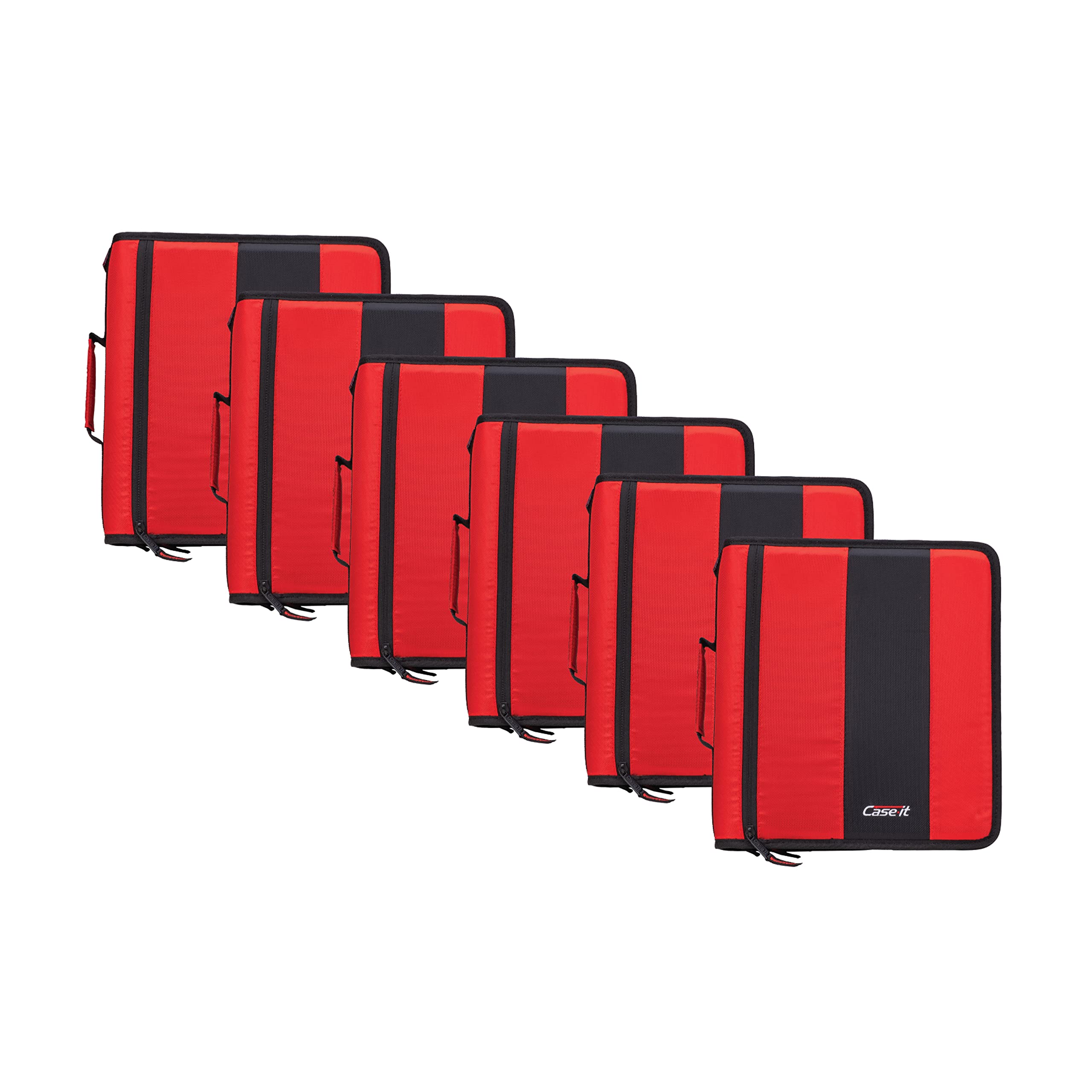 Case-It The Classic Zipper Binder - 2 Inch O-Rings, Multiple Pockets, 350 Sheet Capacity with Shoulder Strap - Fire Engine Red D-251 (6 Pack) - Perfect for School, Office & Organization