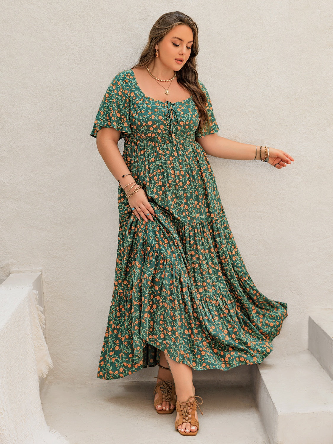 Plus Size Dark Green Floral Summer Maxi Dress for Women - Elegant Boho Long Dress with Pockets - Perfect for Beach Vacations, Weddings & Date Nights