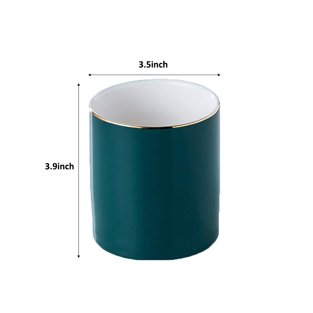 Ceramic Pen Holder for Desk - Cute Green Pencil Cup Organizer with Brush Storage | Perfect for Office, School & Home Workspace Organization