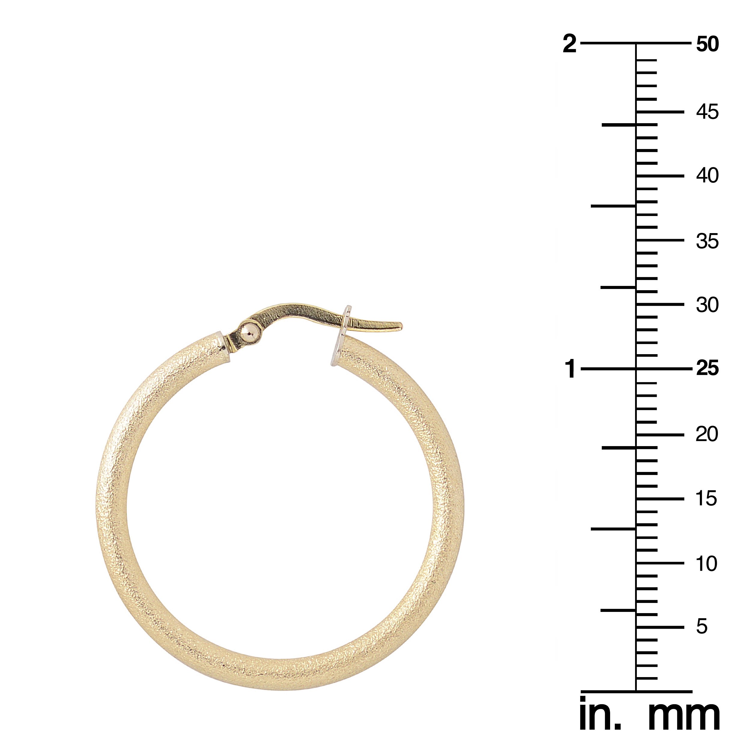 10K Yellow Gold 2.5x25mm Glass Blast Finish Hoop Earrings for Women - Dainty Everyday Hoops, Minimalist Jewelry Gift for Her, Perfect for Work, Date Night & Special Occasions