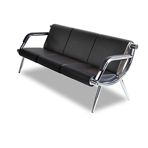 3-Seat Office Reception Sofa - Black Visitor Waiting Bench for Guest Lounge, Airport, Clinic & Corporate Waiting Areas | Durable & Comfortable Seating Solution