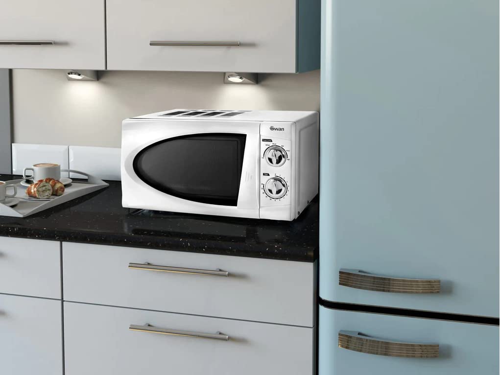 Swan SM3090LN 20L Microwave Oven with Glass Turntable - 800W, 6 Power Levels & 30-Minute Timer - Perfect for Small Kitchens, Dorms & Office Break Rooms (White)