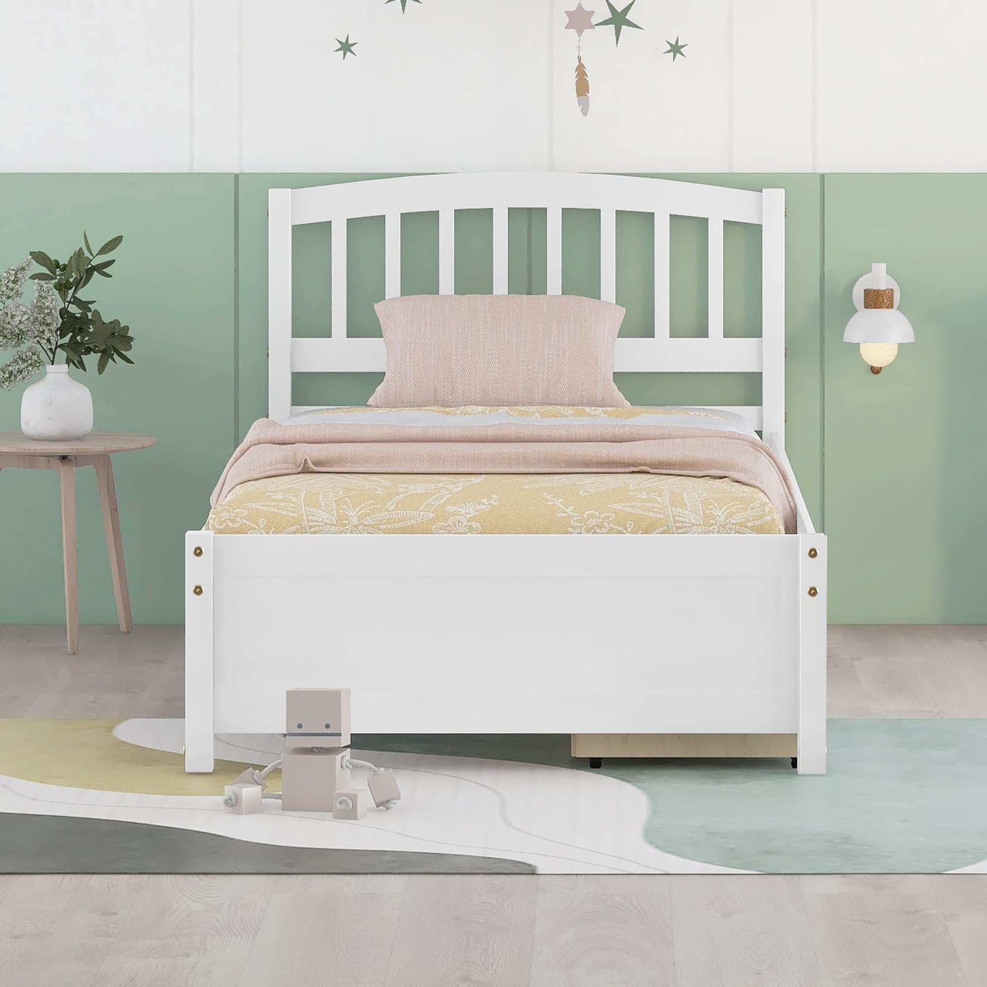 White Twin Wooden Bed Frame with Headboard, Footboard & Storage Drawers - Sturdy Platform Captain Bed for Kids, Teens & Adults | Perfect for Small Bedrooms, Guest Rooms & Dormitories