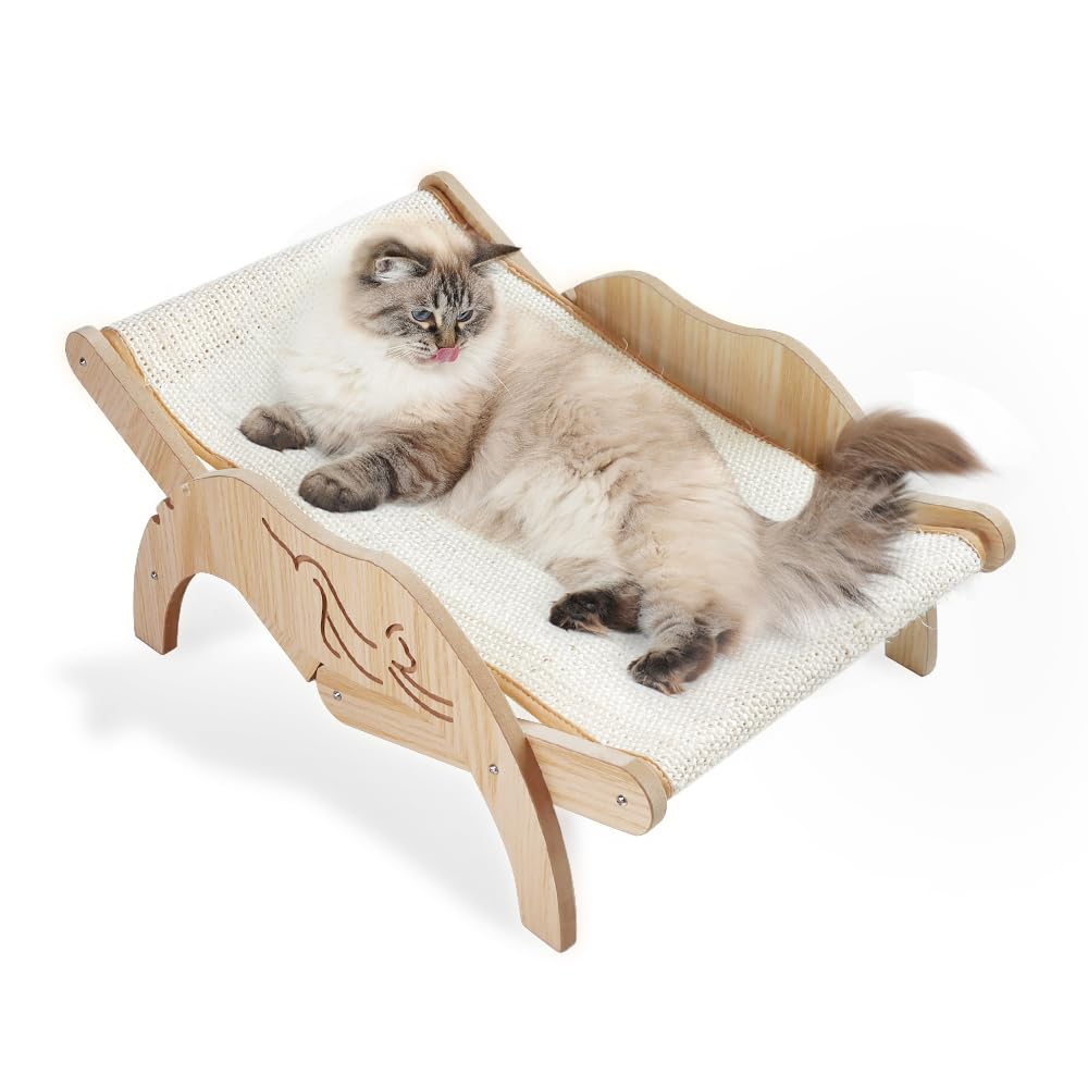 Adjustable Elevated Cat Hammock Bed - Breathable Outdoor & Indoor Pet Lounger with Sisal Scratching Post - Perfect for Summer, Beach, or Home Relaxation - Cooling Raised Cat Couch for Comfortable Napping & Play