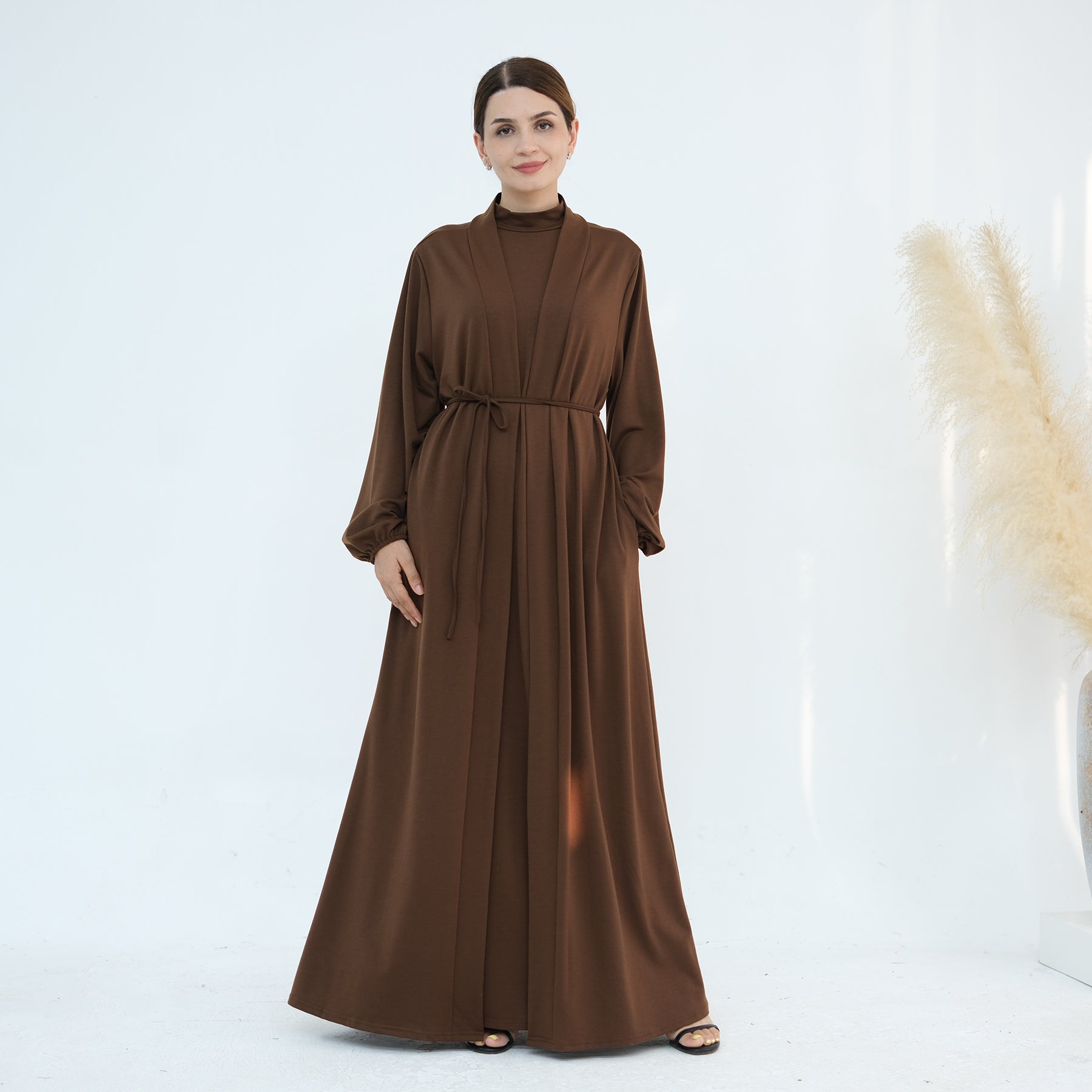 Jojo 3-Piece Modal Abaya Set - Soft & Comfortable Prayer Dress for Women - Brown | Perfect for Prayer, Mosque, and Special Occasions