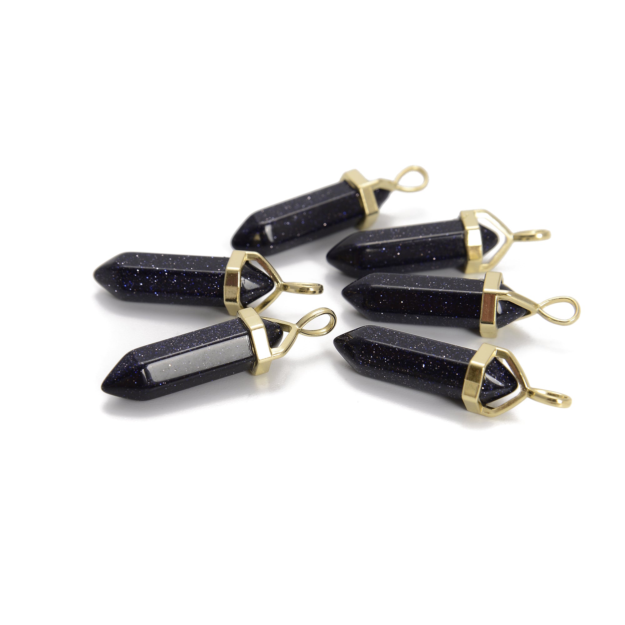 Blue Sandstone Pendulum Necklace - 8x40mm Gold Plated Healing Crystal Pendant (6 Pack) for Meditation, Energy Work & Spiritual Healing