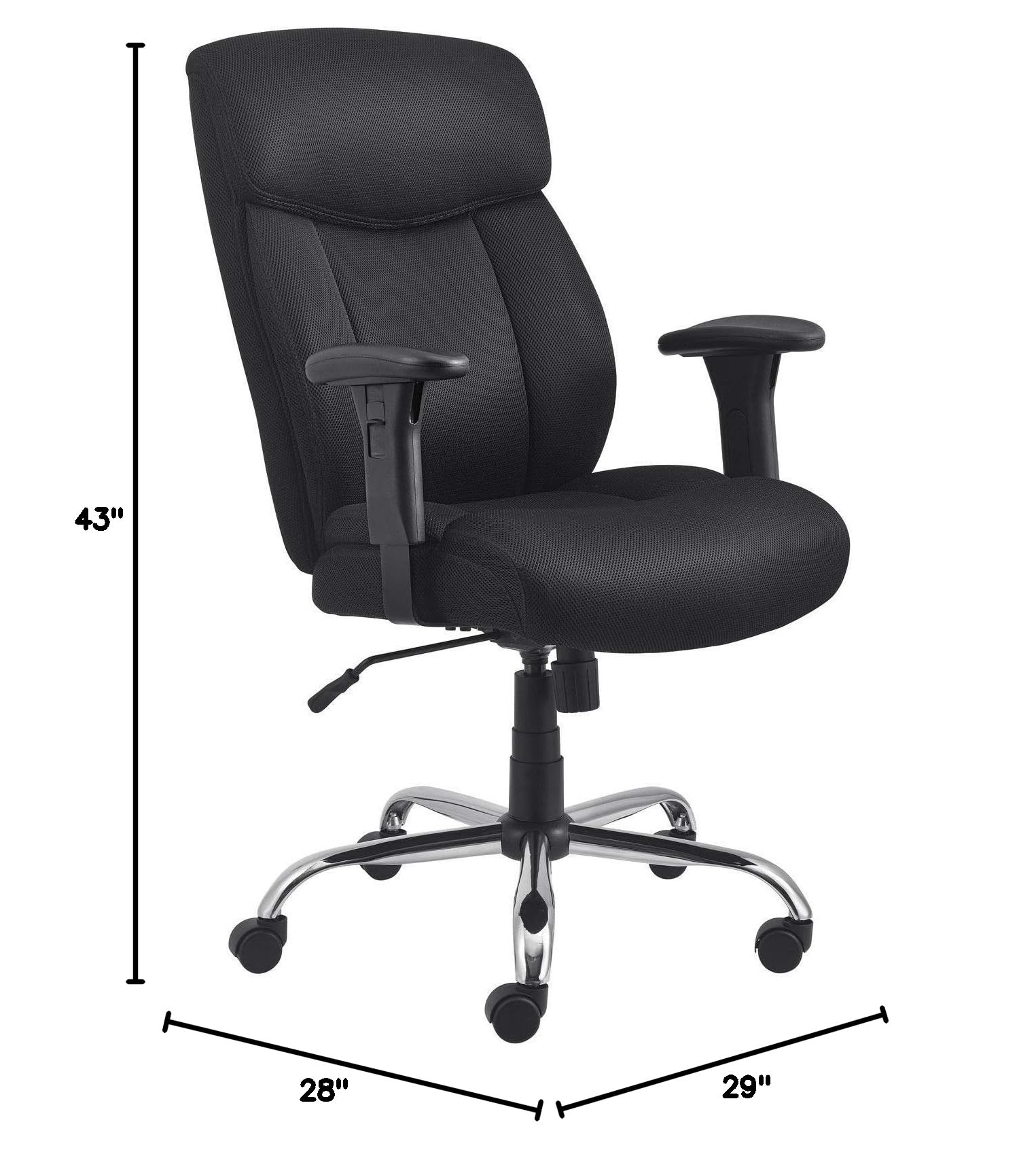 Big and Tall Fabric Mesh Office Chair with Adjustable Arms & High Back Support - Ergonomic Desk Chair for Home & Office Workspaces