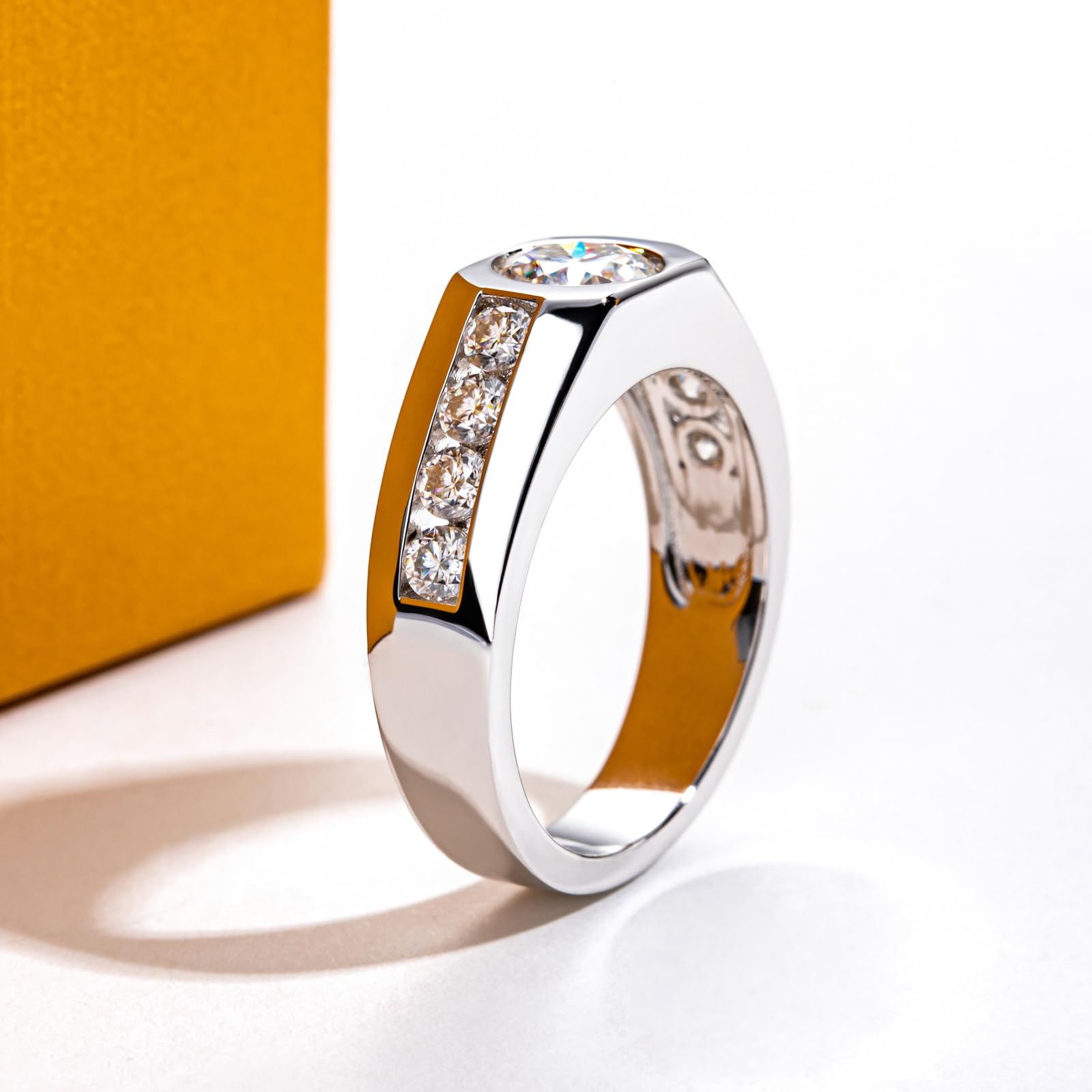 1.64ct D Color VVS1 Clarity Moissanite Wedding Ring for Men - 925 Sterling Silver Engagement Promise Band with Certificate - Perfect for Anniversary, Proposal & Special Occasions
