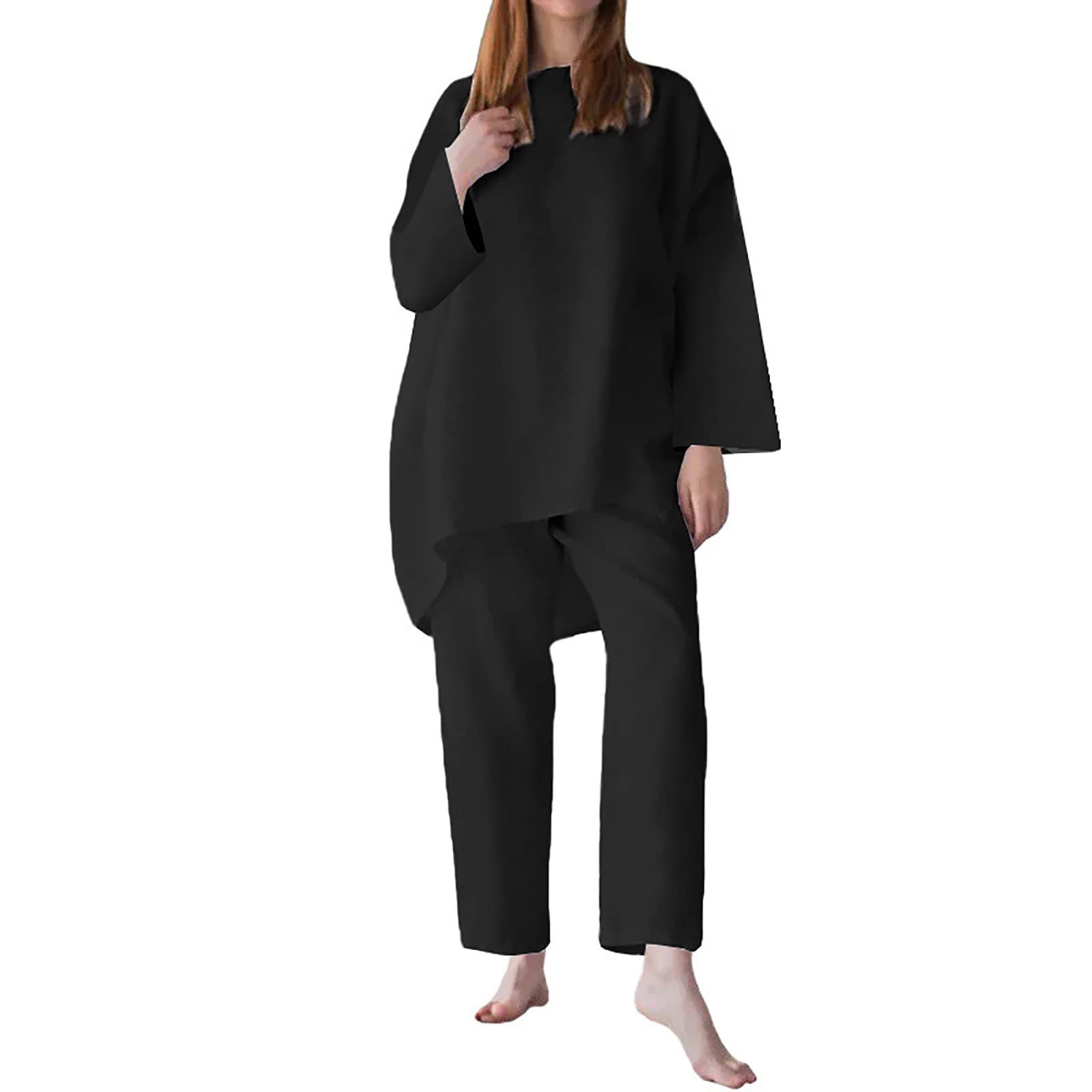 Women's Two Piece Outfits - Activewear & Dressy Plus Size 2-Piece Sets with Long Sleeves | Perfect for Festivals, Workouts & Casual Wear | Black