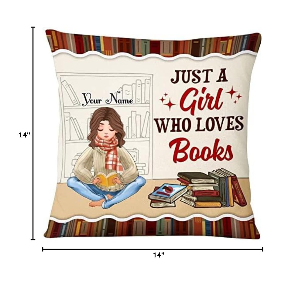 Personalized 'Just A Girl Who Loves Books' Throw Pillow - Perfect Birthday Gift for Best Friends, BFFs, Book Lovers & Librarians - Cozy Reading Nook Decor for Bookworms, Teachers & Readers