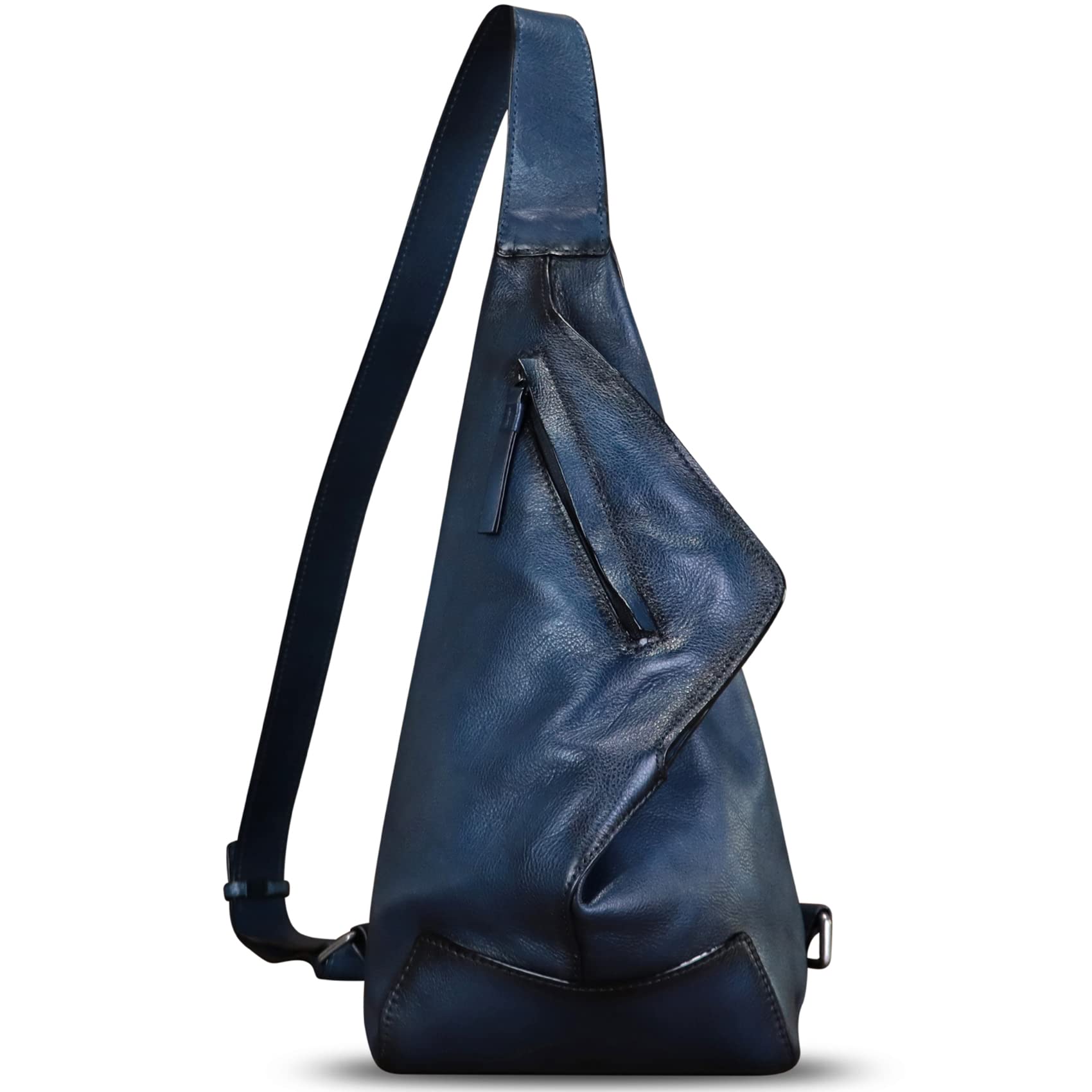 Genuine Leather Sling Bag for Men & Women - Vintage Crossbody Backpack, Handmade Chest Shoulder Bag, Hiking Daypack, Travel Purse, Fanny Pack (Navy) - Perfect for Outdoor Adventures, Daily Commute & Casual Wear