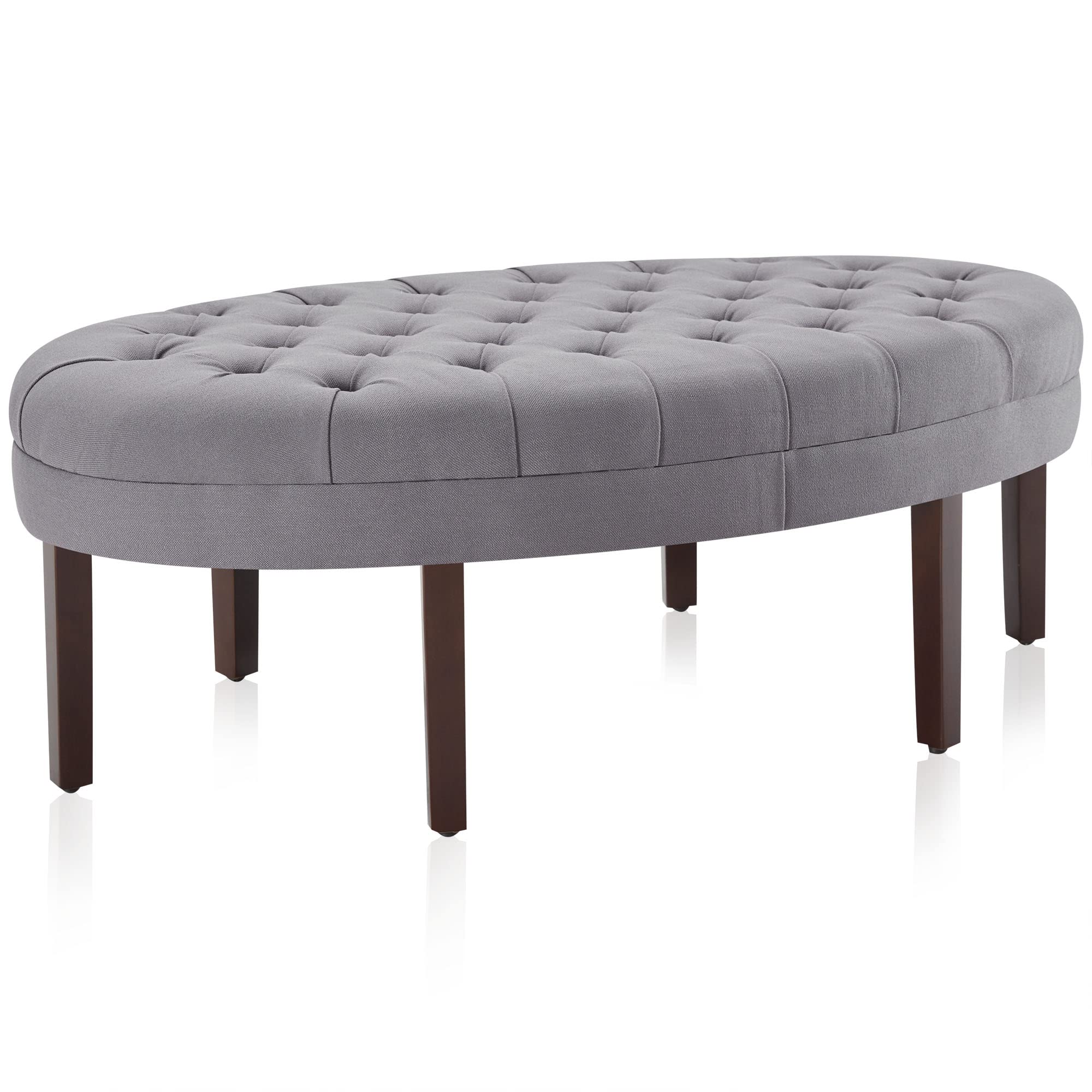 BELLEZE 46 Inch Oval Ottoman Bench with Button-Tufted Design, 6-Leg Coffee Table Footrest Stool - Upholstered in Premium Linen Fabric for Living Room, Bedroom, Entryway & Dining Room - Perfect for Extra Seating, Foot Rest & Stylish Home Decor (Tristar Gray)