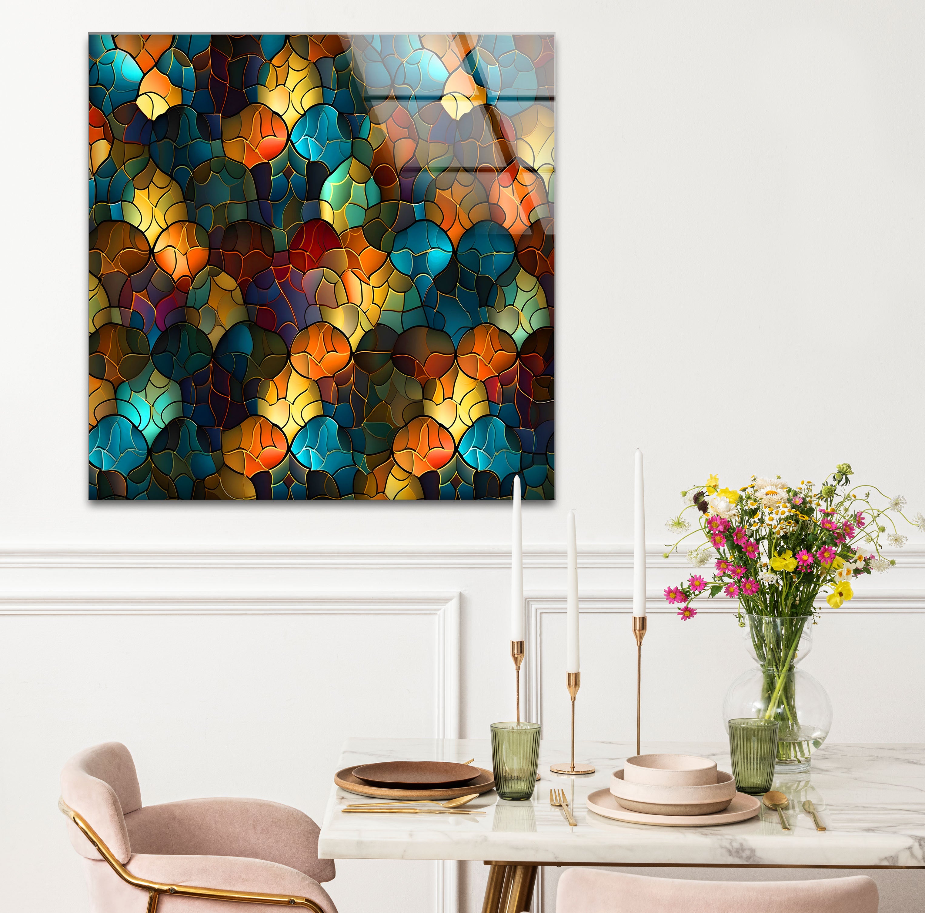 Abstract Stained Glass Wall Art - Vibrant Mosaic Glass Panel for Home Decor, Church Windows & Gift Ideas