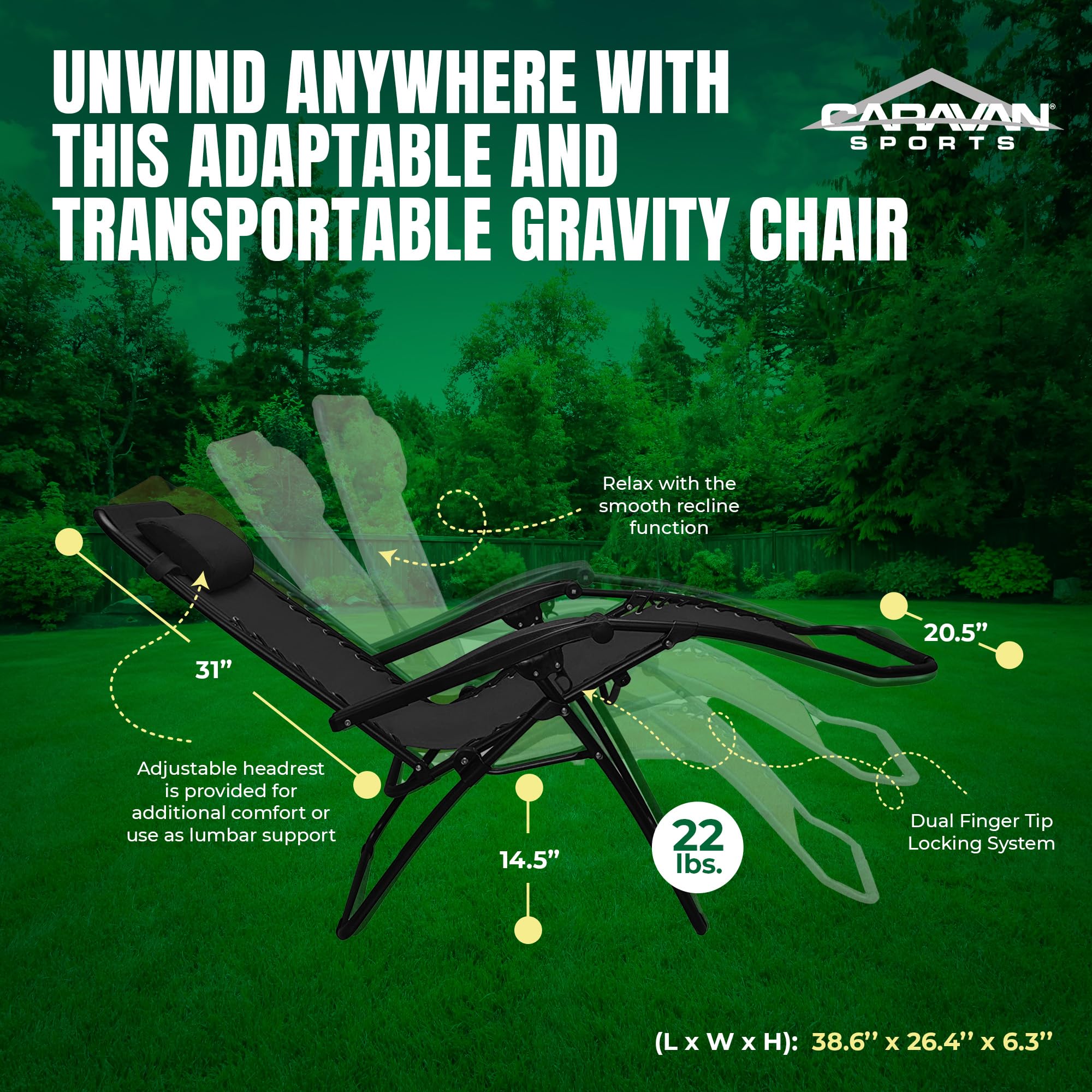 **Adjustable Zero Gravity Folding Camping Chair with Headrest - Portable Outdoor Lounge Chair for Patio, Lawn, Deck & Backyard (Pair, Black) - Perfect for Relaxing, Sunbathing & Camping Trips**