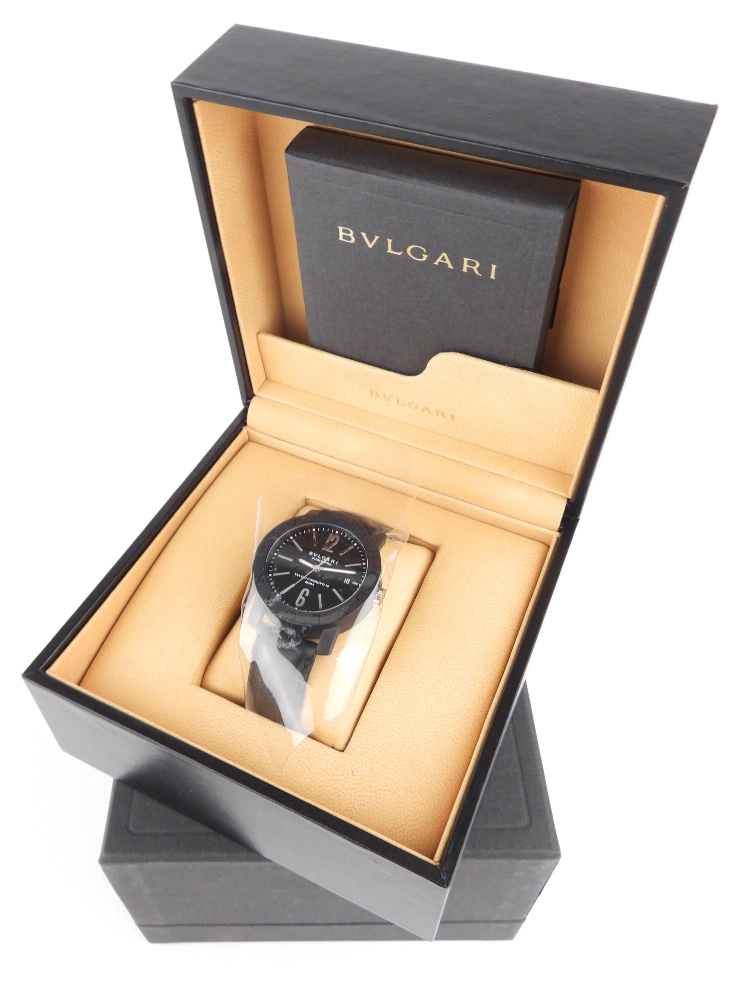 Bvlgari Black Carbon Gold Automatic Watch for Men - 40mm Leather Strap Luxury Timepiece | Perfect for Business Meetings, Formal Events & Gift Giving