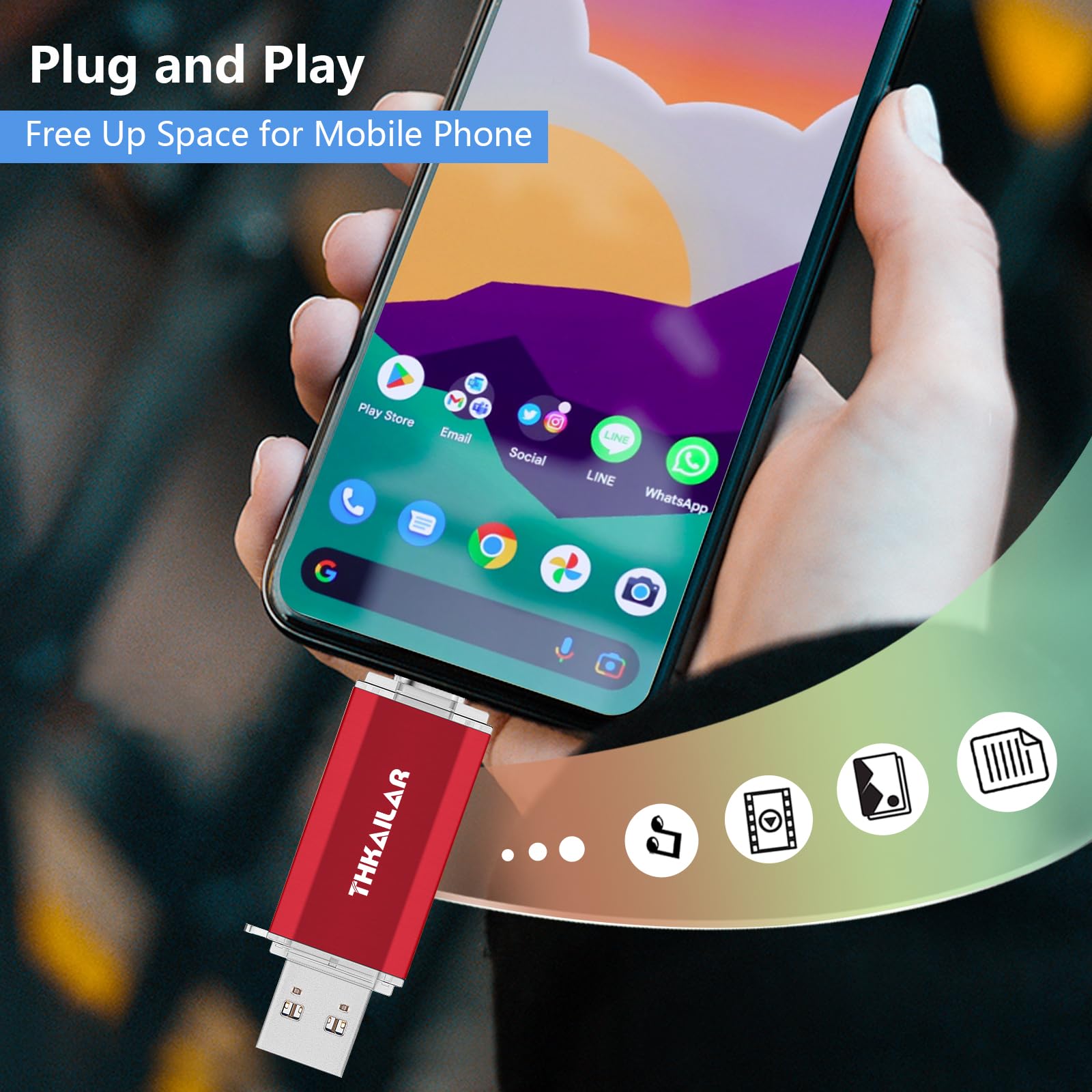 128GB USB C Flash Drive 3.1 Gen 1 - Dual USB A & C OTG Thumb Drive - High Speed External Memory Stick for PC, Android, Laptop, Tablet - Perfect for Work, School & Travel Data Storage (Red)