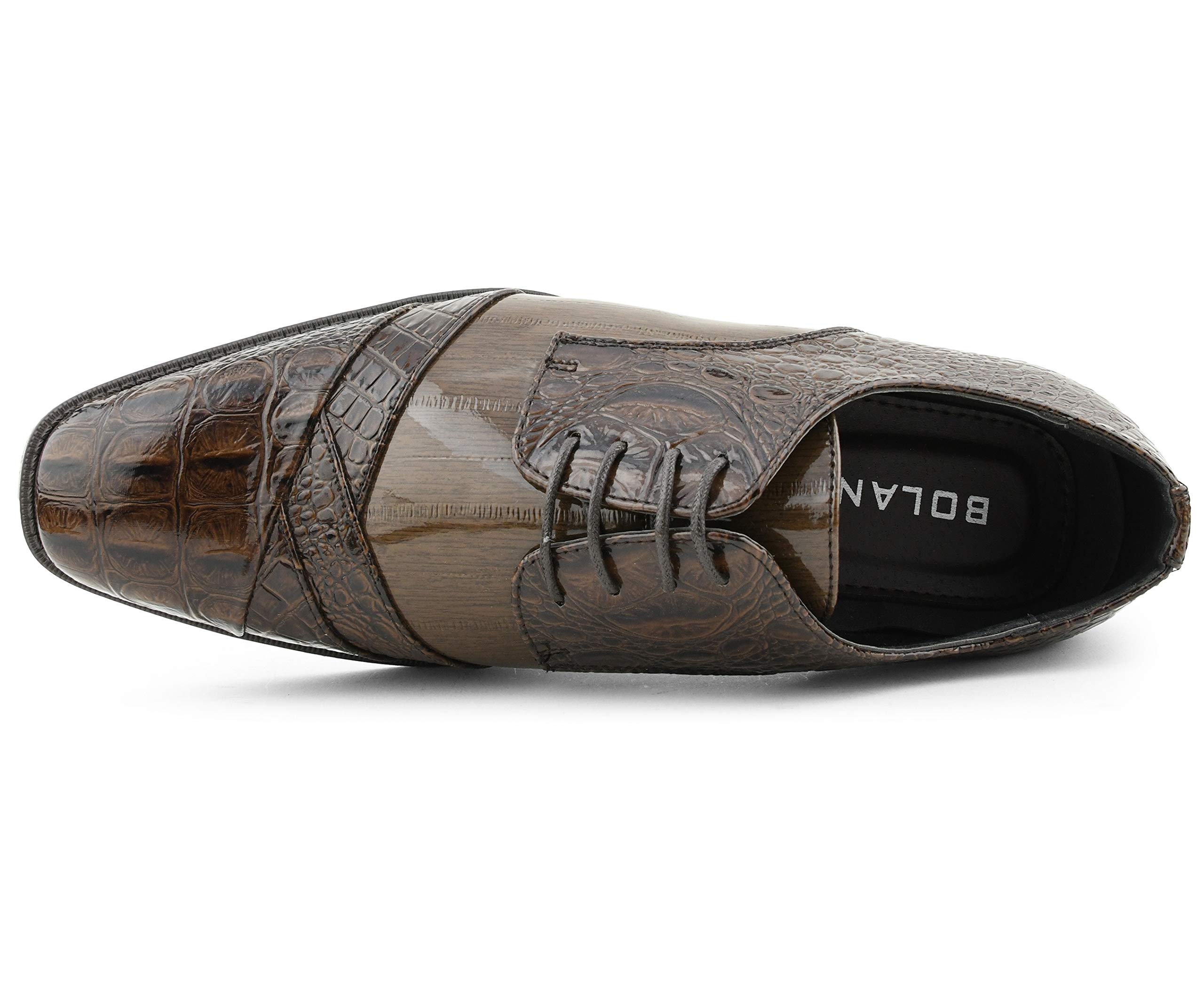 Bolano Bandit Men's Cap Toe Oxford Dress Shoes - Genuine Leather Alligator Print Formal Shoes for Business & Weddings - Classic Croc Folded Oxfords for Office, Parties & Special Occasions