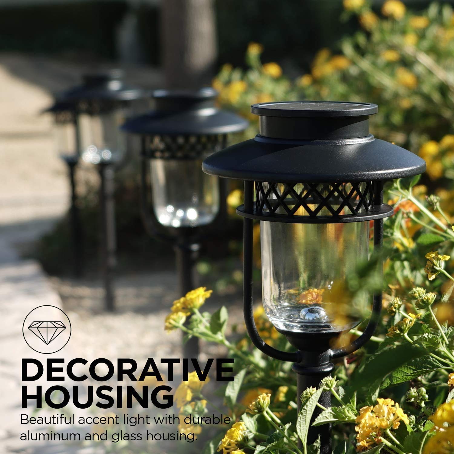 12-Pack Stainless Steel Solar Pathway & Garden Lights - Waterproof Outdoor Solar Glass Lights for Walkway, Yard, Patio, and Landscape Decoration