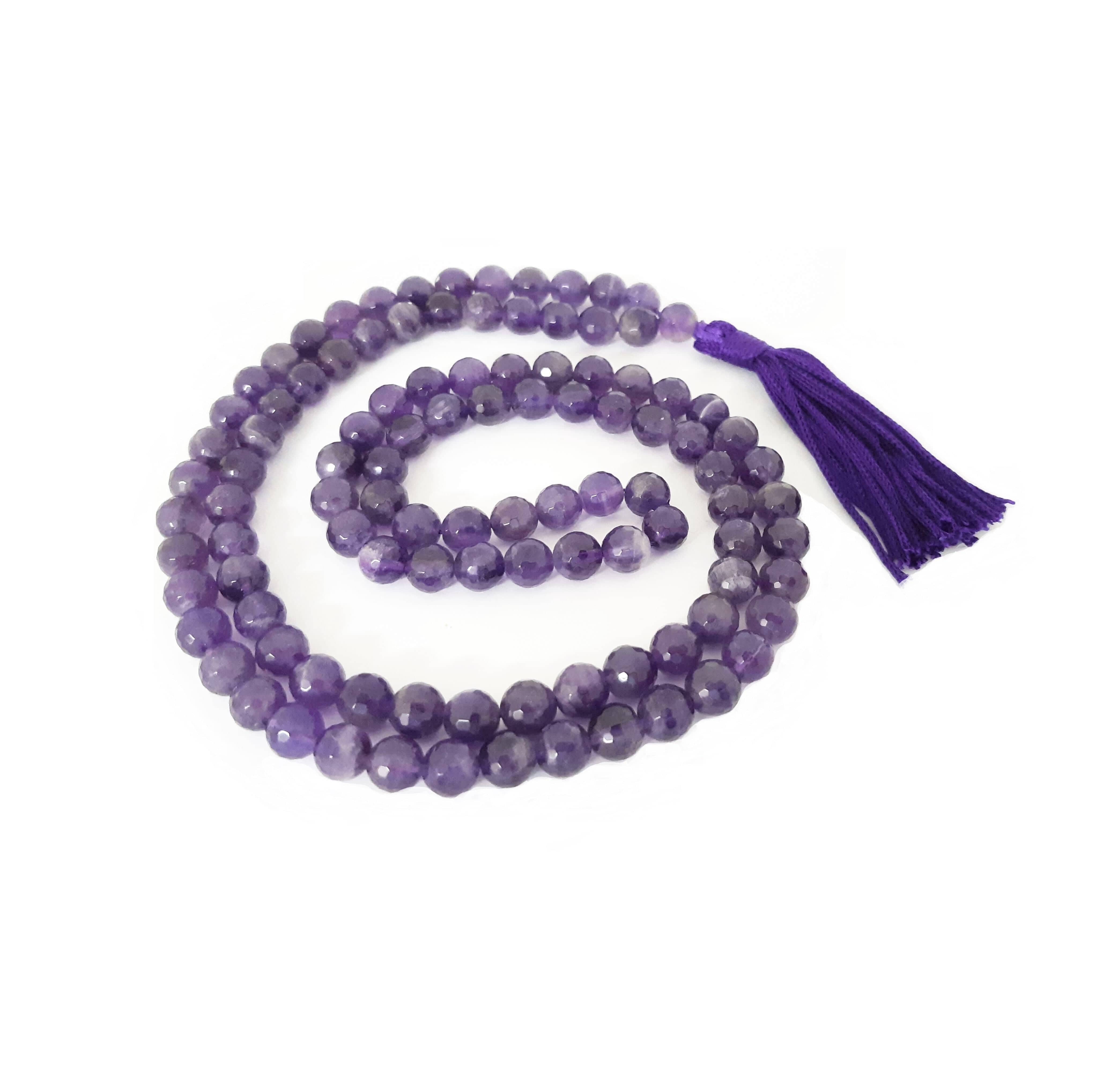Natural Amethyst Faceted Mala Beads - 108 Healing Meditation Prayer Beads for Yoga, Mindfulness & Spiritual Practice