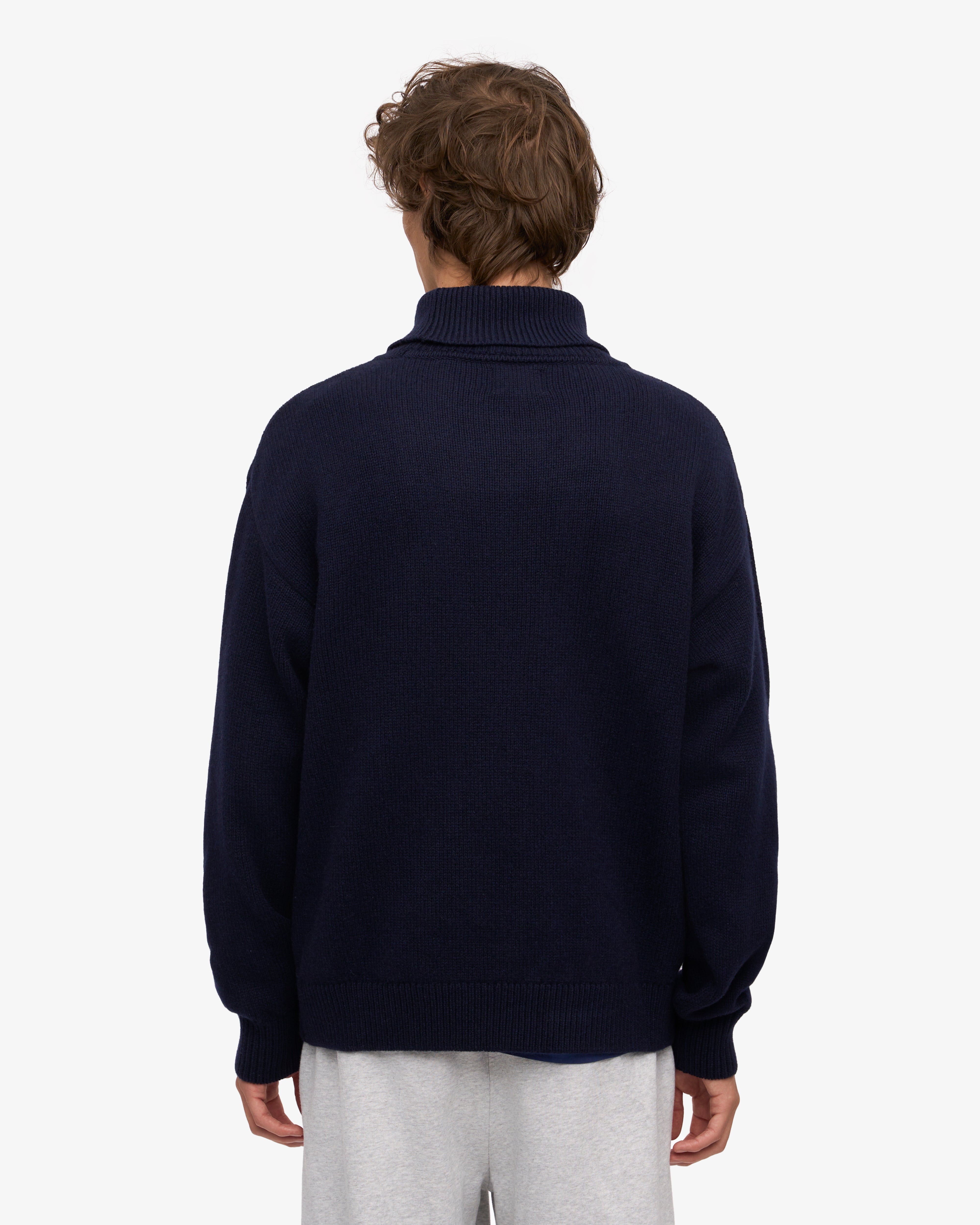 Premium Merino Wool Turtleneck Sweater for Men & Women - Soft & Warm Navy Blue Pullover - Perfect for Winter, Office & Casual Wear