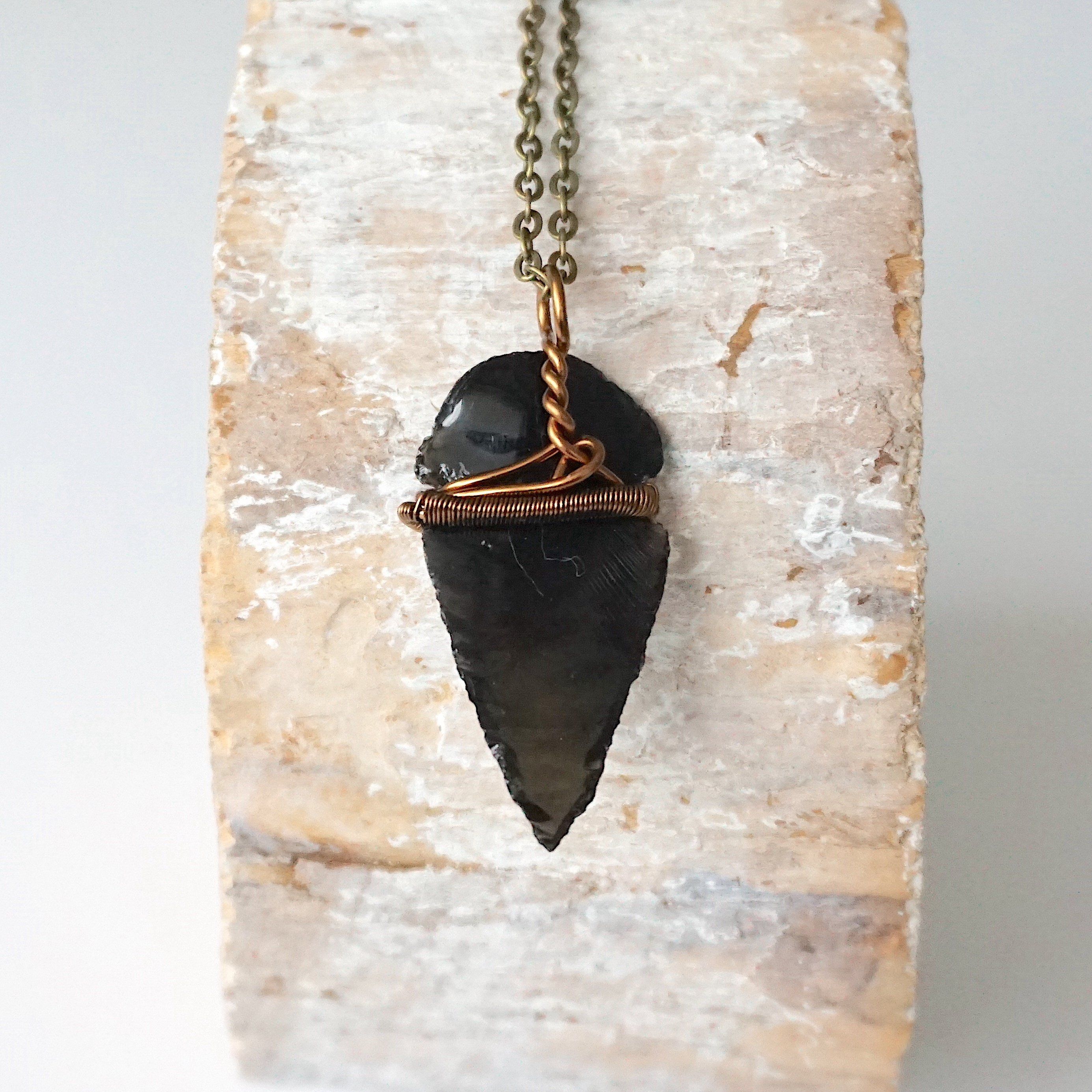 Obsidian Arrowhead Pendant Necklace in Antique Bronze - Handmade Stone Jewelry for Men & Women | Perfect for Outdoor Adventures, Spiritual Healing & Boho Fashion