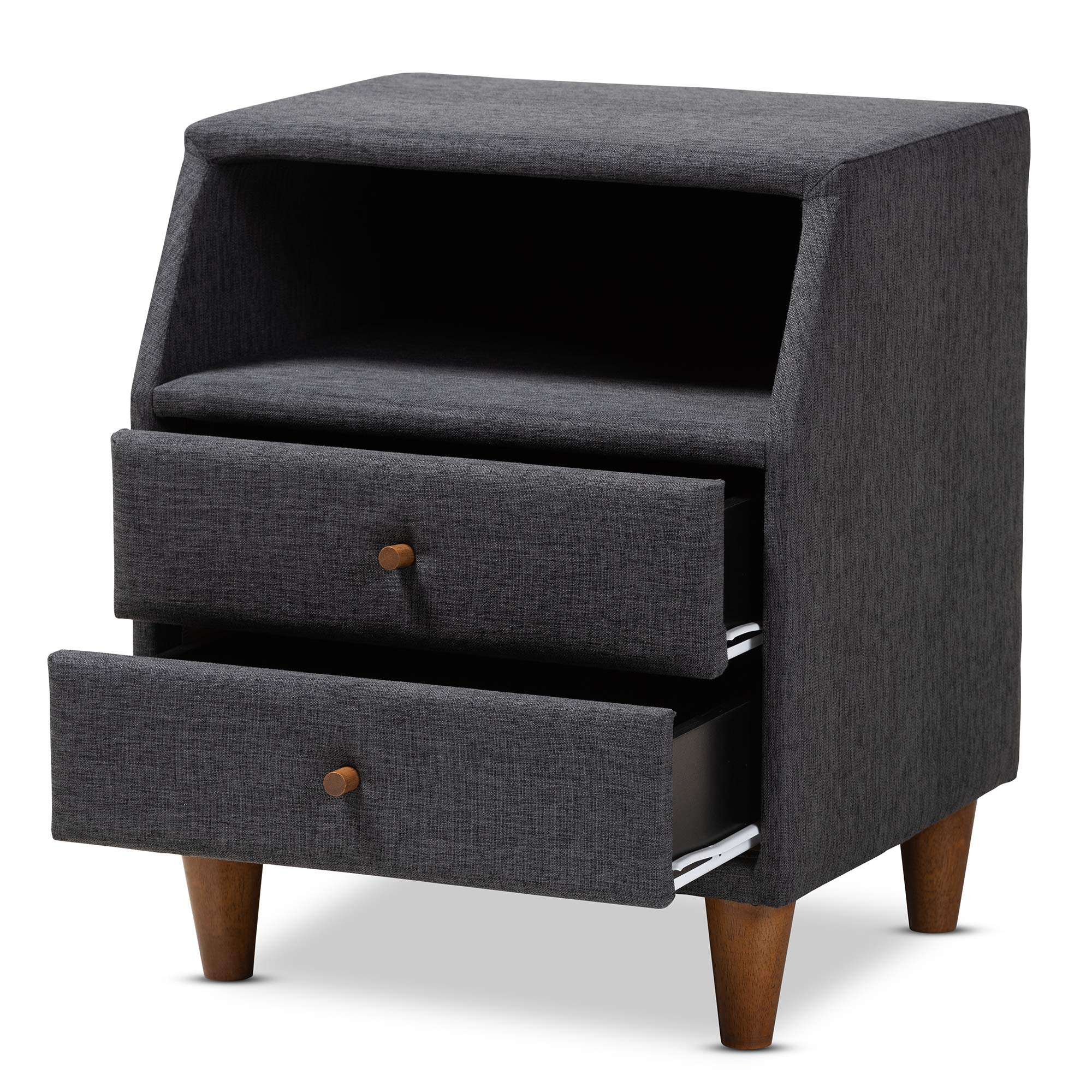 Baxton Studio Modern Nightstand - Charcoal Finish Bedside Table for Bedroom, Living Room & Guest Room - Compact Size with Storage Shelf