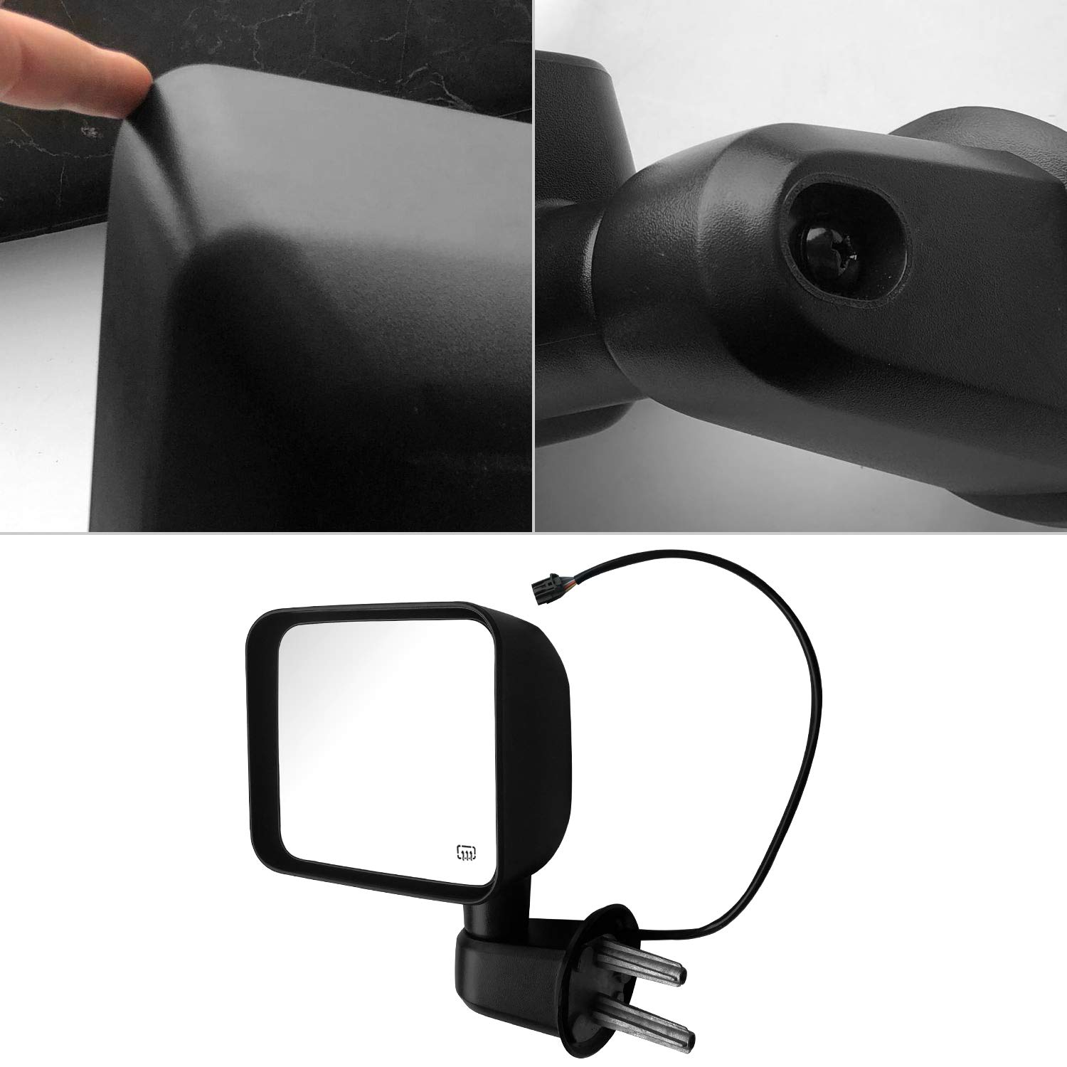 Heated Power Towing Mirrors for Jeep Wrangler (2007-2017) - Left Driver Side Black Set - Perfect for Off-Roading, Towing & Winter Driving