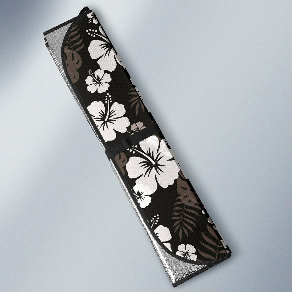 Premium Black Car Sun Shades with Hibiscus Pattern in Gray & White - UV Protection for Windows, Perfect for Summer Driving & Road Trips