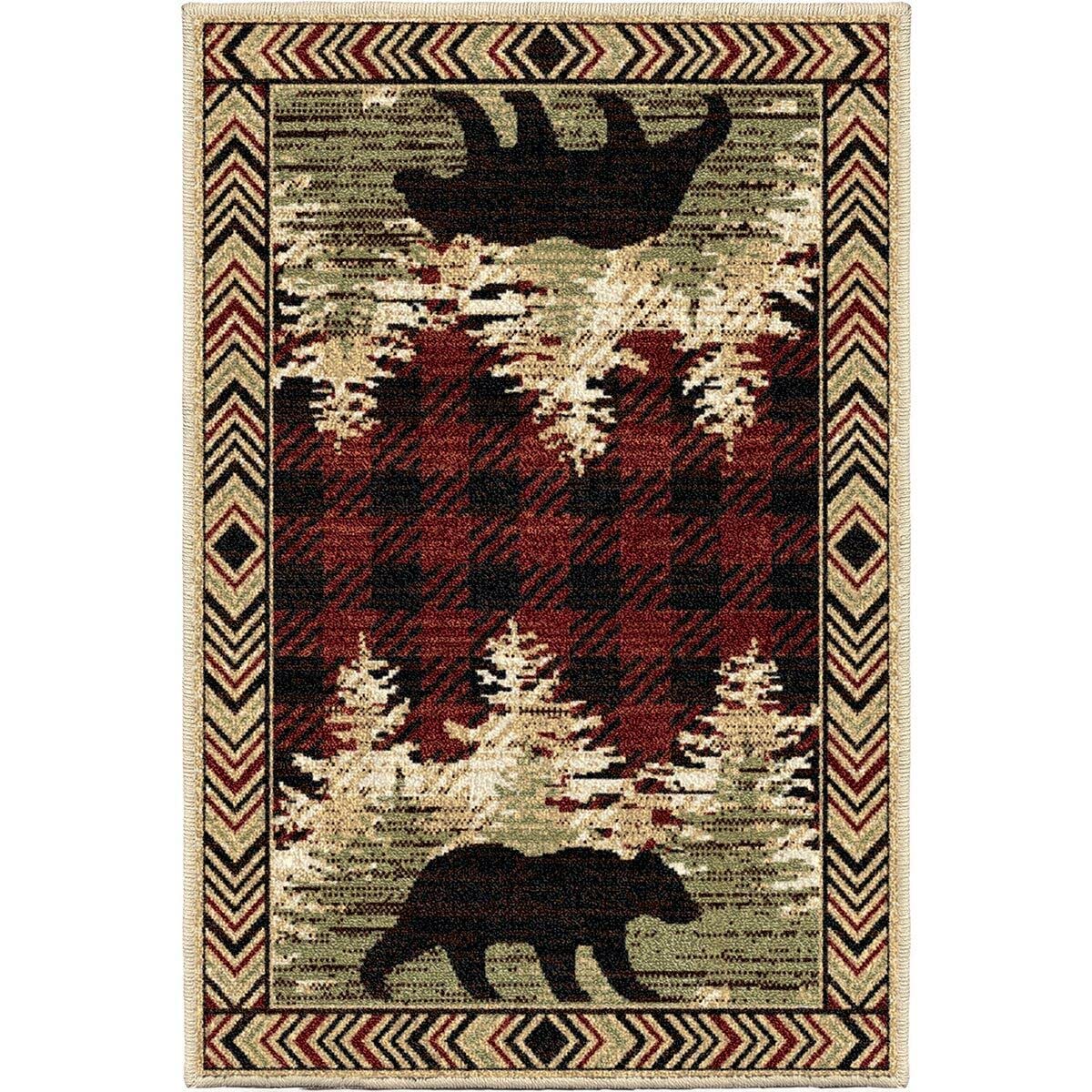 Faux Sheepskin Fur Rug - Bear Rustic Area Rug for Cabin & Bedroom - Wildlife Throw Rug for Living Room - Brown/Red 24